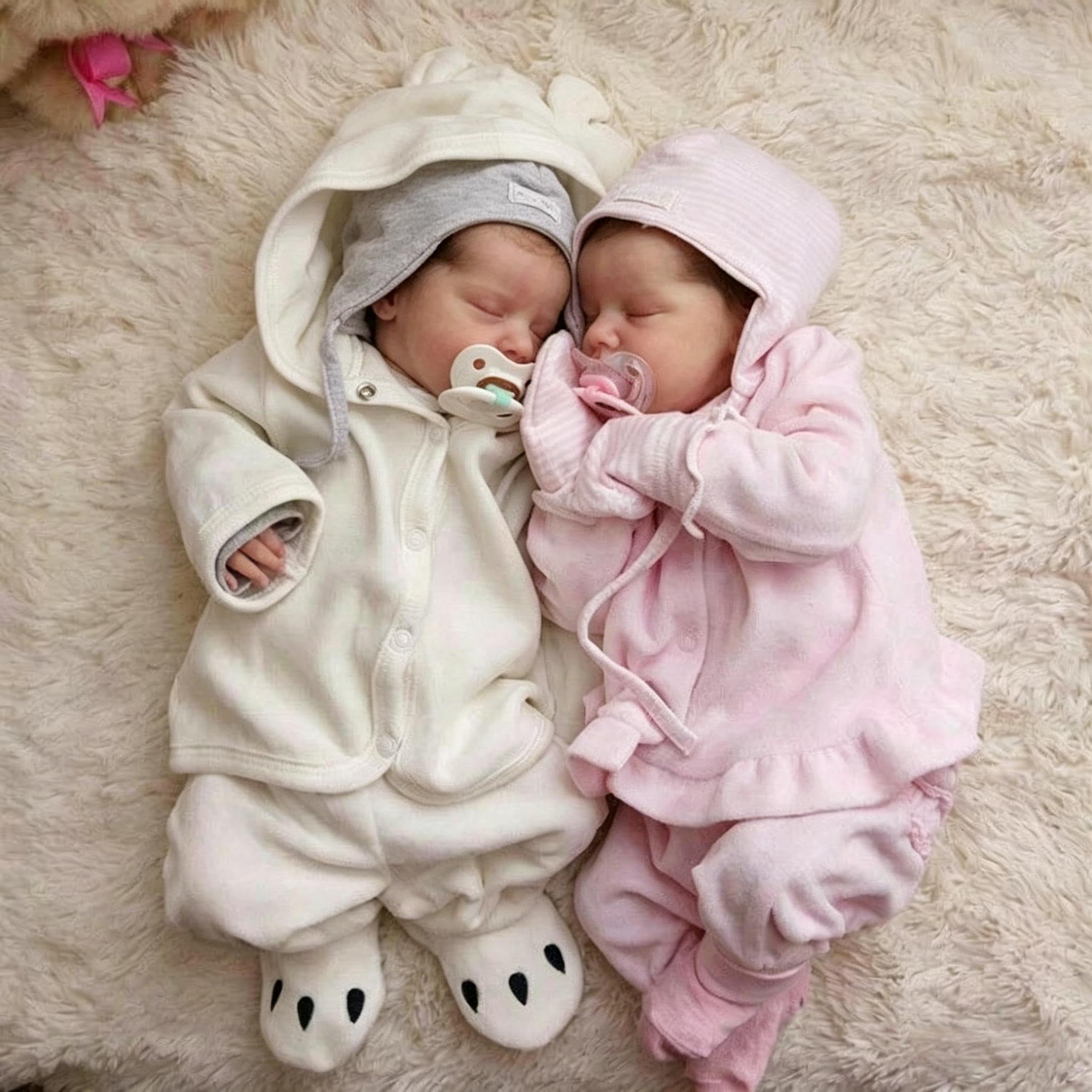 RXDOLL Reborn Baby Dolls Twins silikonowe całe ciało, 45 cm, dwie anatomicznie poprawne niemowlęta, dziewczynki, realistyczna lalka bobas, bliźniaczki, skóra 3D, pełne silikonowe lalki Reborn dla