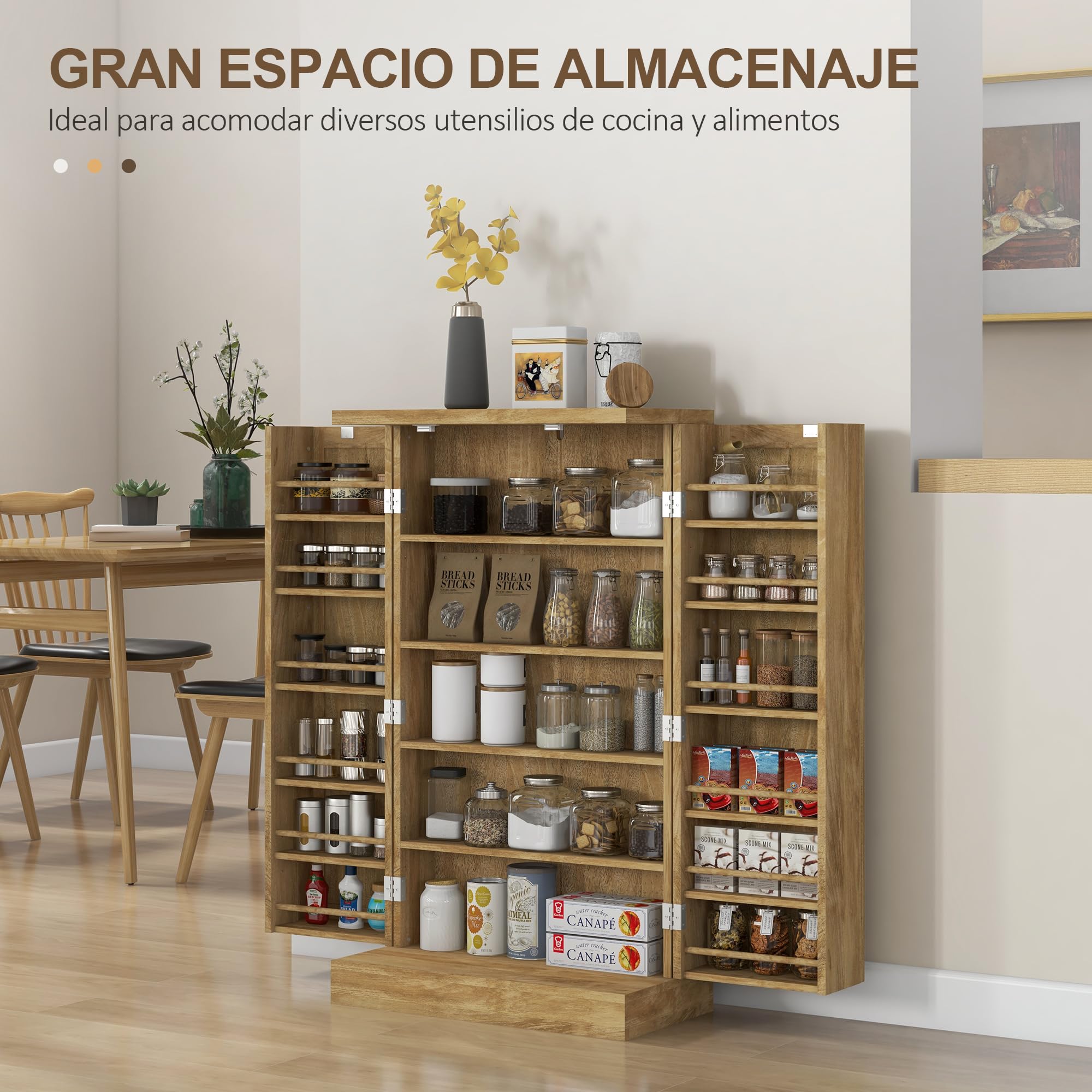 HOMCOM Armadio da cucina Armadio dispensa da cucina con 2 ante in rattan e 16 ripiani Armadio da cucina moderno con ripiani regolabili per sala da pranzo soggiorno 60x30x104 cm Naturale