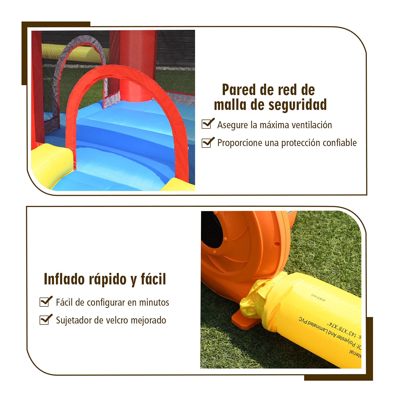 COSTWAY Castillo Hinchable con Tobogán para Niños con Soplador de Centro de Juego con 60 Pelotas Oceánicas,Portería de Fútbol,Bolsa de Transporte para Parque Patio Jardín Exterior