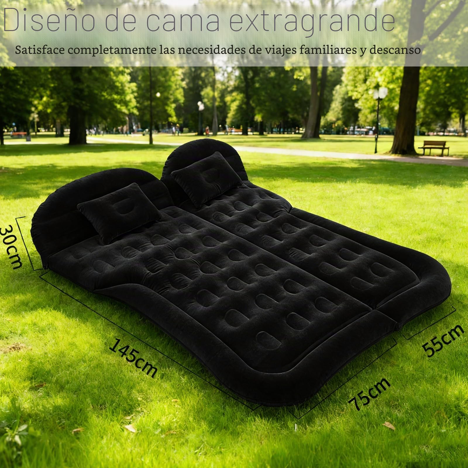 Colchón de Aire SUV para Cama, colchón Inflable para Asiento Trasero de camión, colchón de Aire Plegable con Superficie Aterciopelada y,Cama de Aire portátil para e (Black)