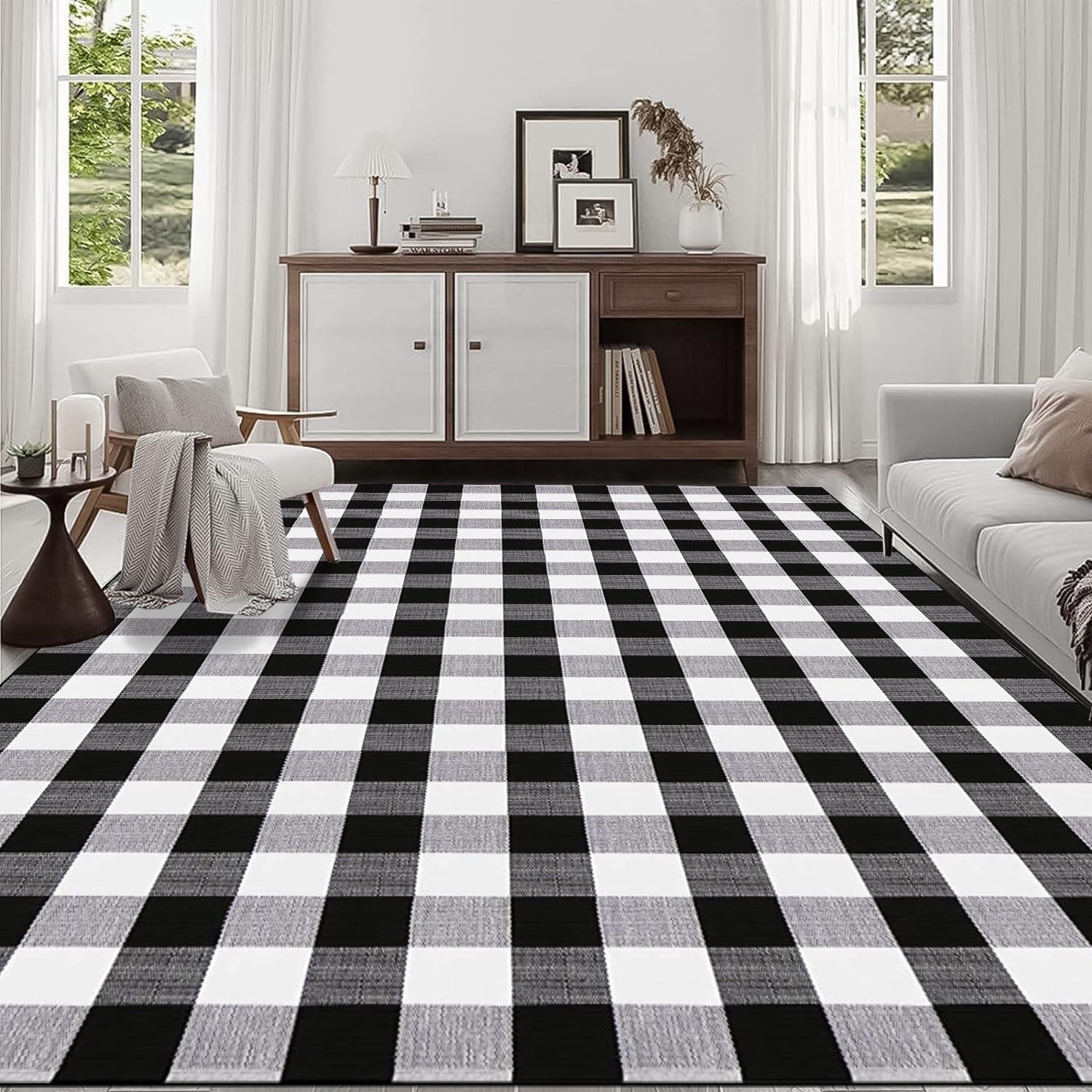 Amazon.com: YINMEIJU Buffalo Plaid Rug 5.5'x7.5'Black and White