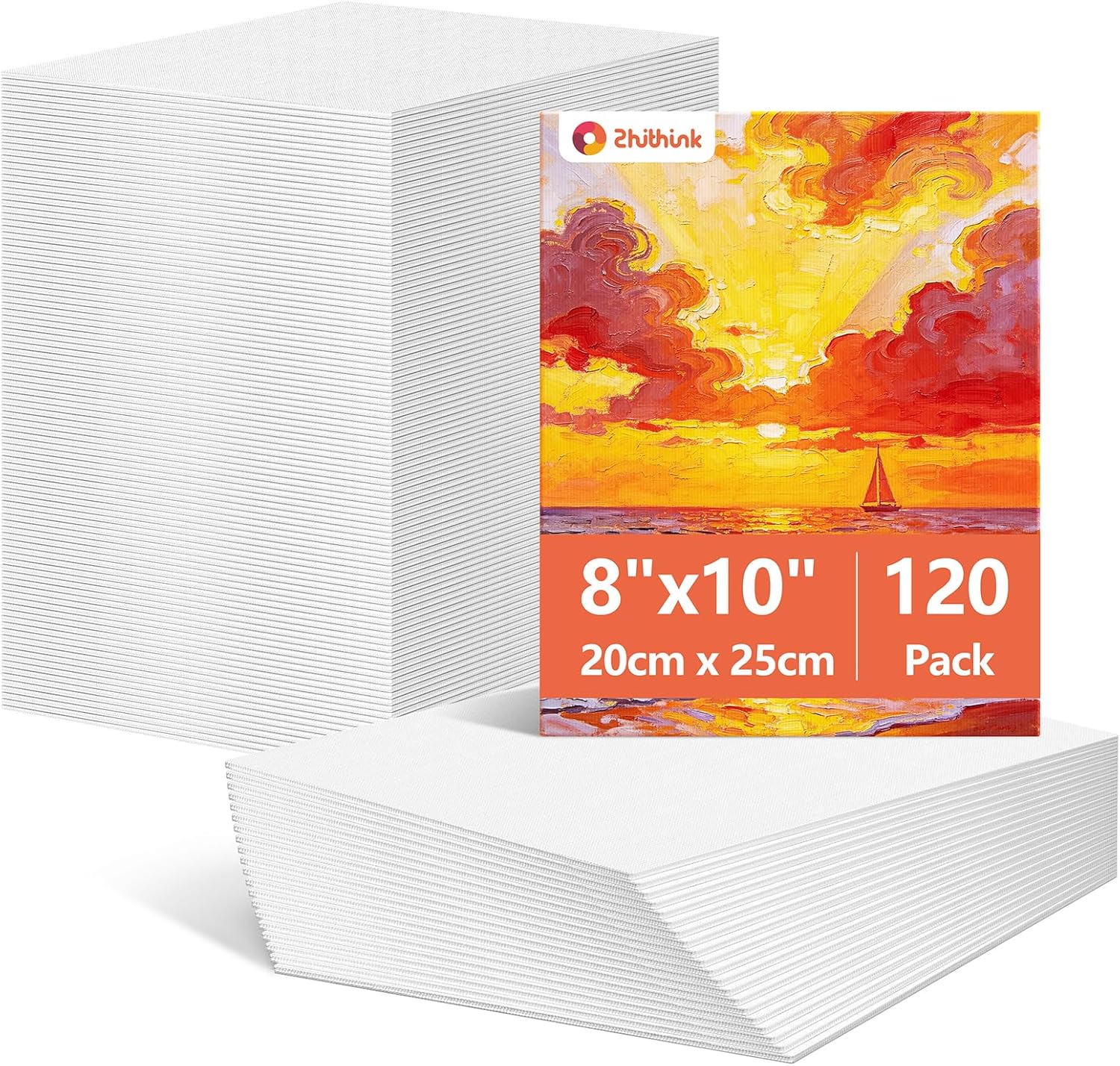 Zhithink Canvas Boards for Painting 120 Pack 8x10 Cotton Canvas Panels Primed Acid Free for Oil, Acrylic Paint, Gouache and Tempera