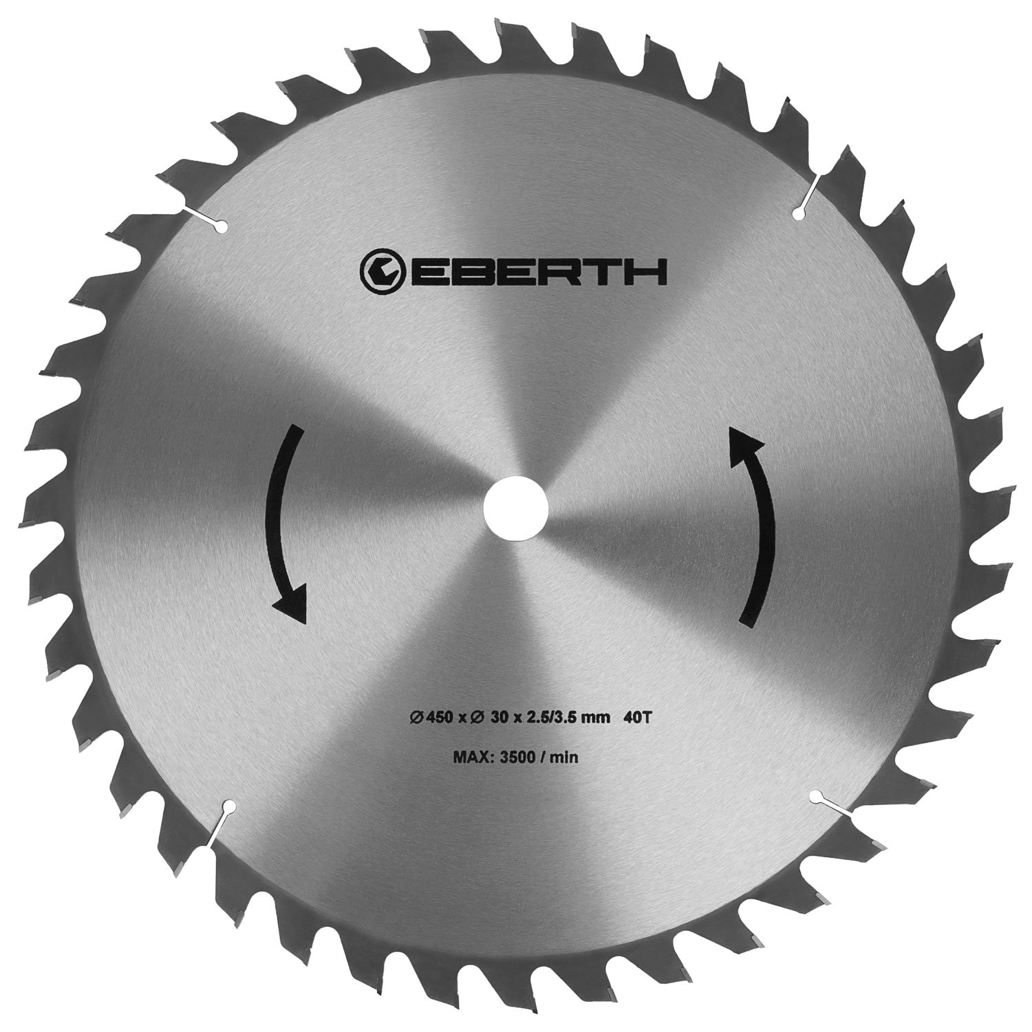 EBERTH Hoja de sierra circular disco de corte de madera de acero con para cortes en madera (450 mm de diámetro, 30 mm de perforación, 2,5 mm de grosor de hoja, 3,5 mm de anchura de corte, 40 dientes)