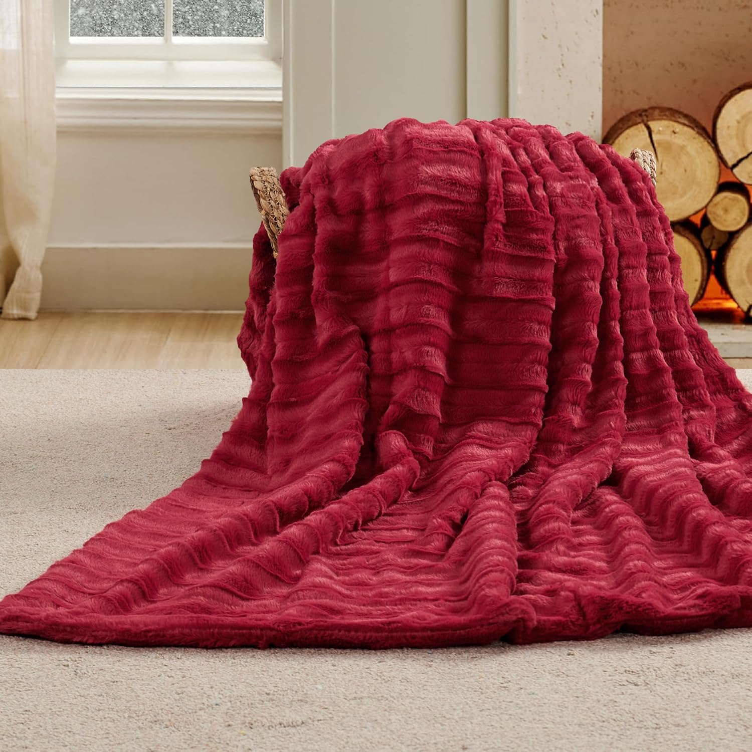 Home Soft Things Derby Double Sided Faux Fur Throw Blanket, Chilli Pepper, 60'' x 80'', Soft Plush Heavy Comfy Couch Sofa Bed Cover for Winter Snuggly Gorgeous Blanket for Adults