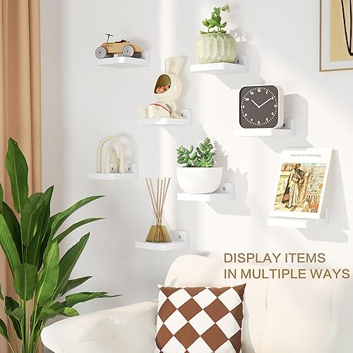 Miniatura 5 de SRIWATANA Small Floating Shelves Wall Mounted, 4 Inch Wood Shelf for Decoration and Storage Set of 8, Mini Display Shelf for Bedroom, Bathroom,