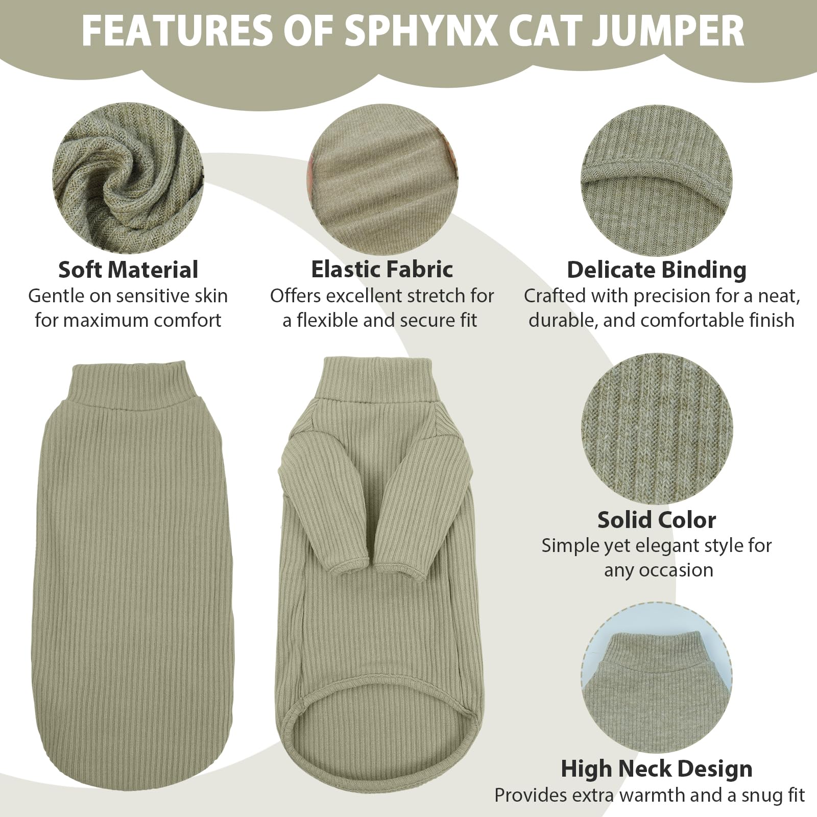 Hairless Cats Vest Turtleneck Sweater, Breathable Adorable Cat Wear Shirt Clothes, T-Shirts with Sleeves,Cat's Pajamas Jumpsuit for Sphynx, Cornish Rex, Devon Peterbald, Black — view 2