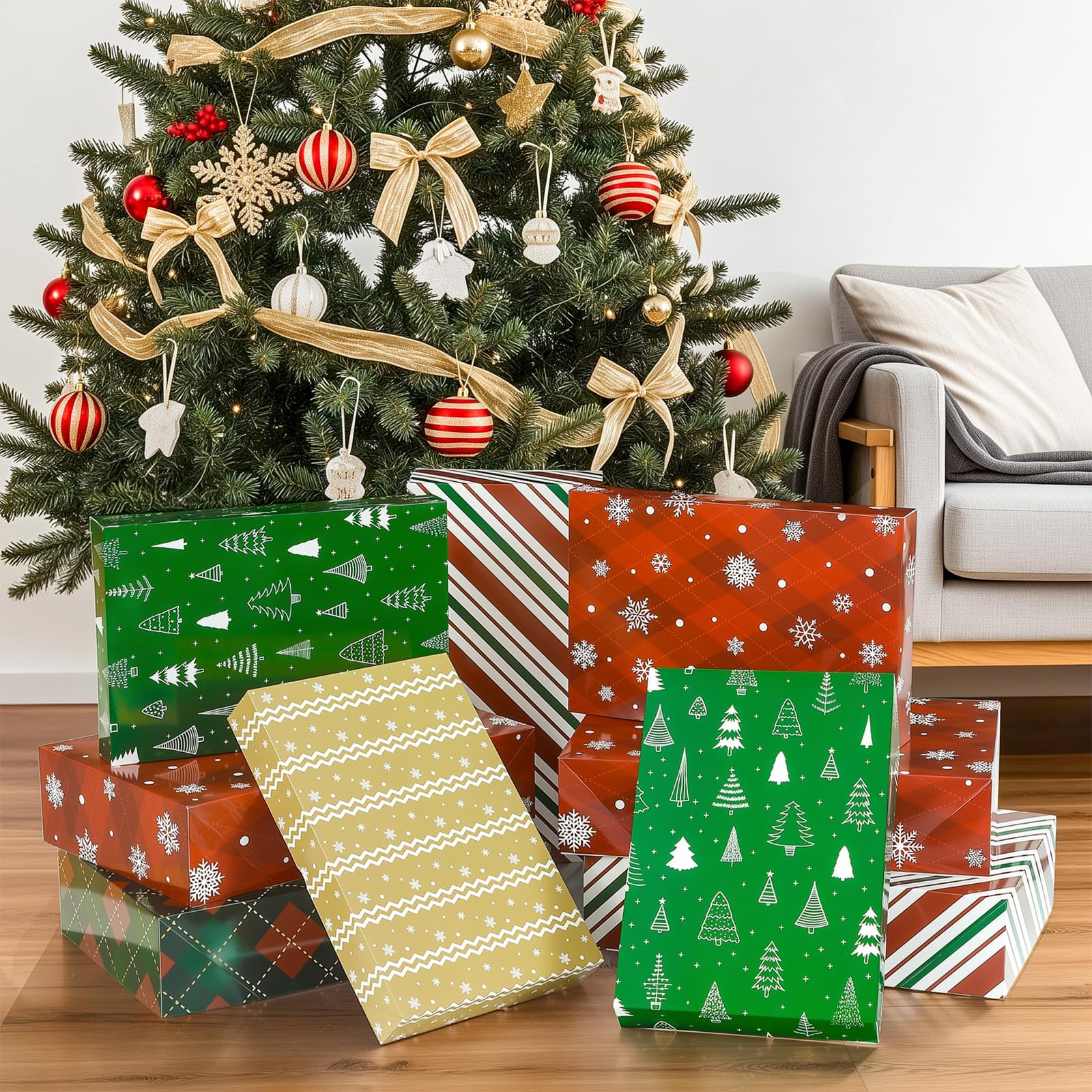 YANGTE Weihnachts-Geschenkboxen mit Deckel, groß, 43,2 cm (10,2 cm tief) und 35,6 cm (5,1 cm tief), Geschenkboxen für Geschenk, Bademantel, Hemd, Kleidung, 24 Stück