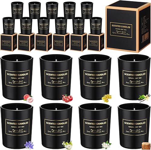 MTLEE 24 velas perfumadas para el hogar, regalos para mujeres, 8 tarros de aromaterapia de larga duración, vela de cera de soja para regalo de