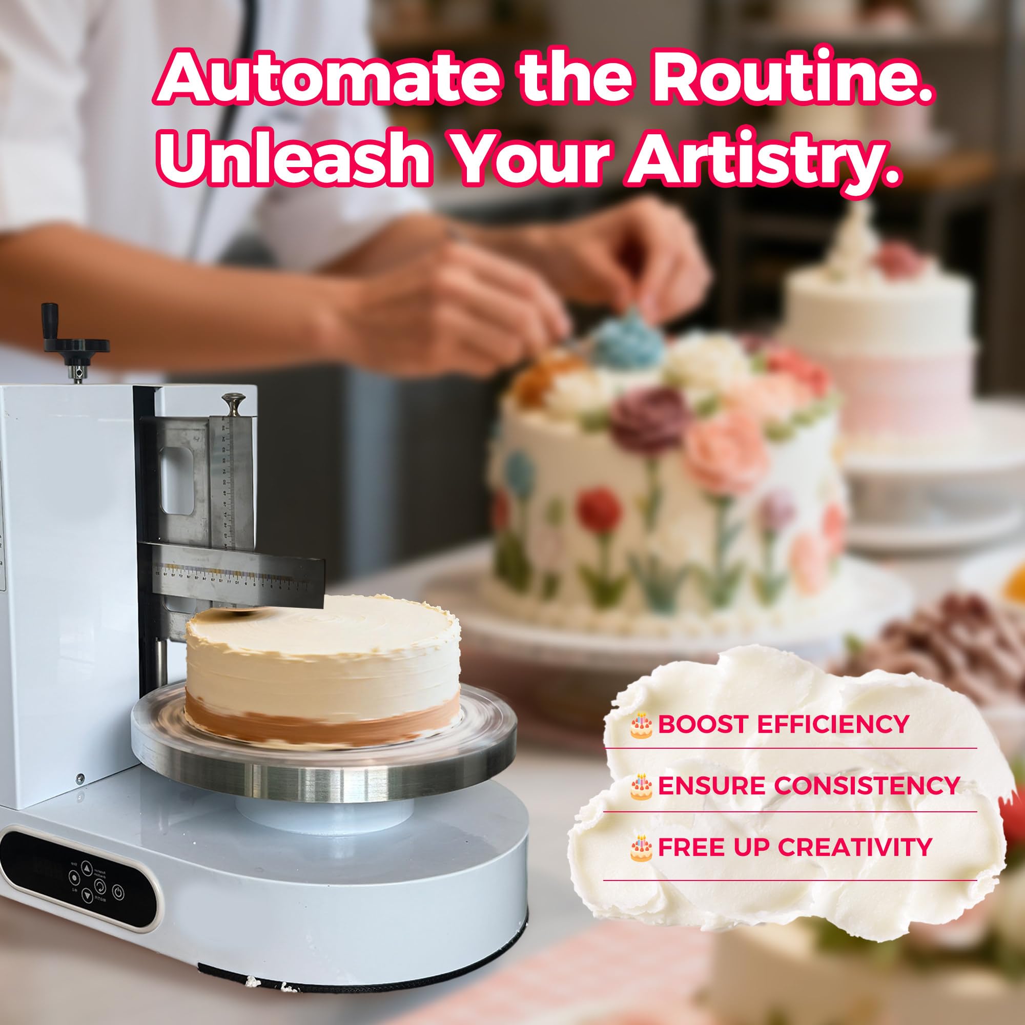 elektrischer Torten Dekorierer, Kuchencreme-Verteilmaschine, Beschichtungs-Dekorationsmaschine, Geringe Geräuschentwicklung, Für 4-12" Kuchen, Automatische Kuchendekorationsmaschine Green-220V