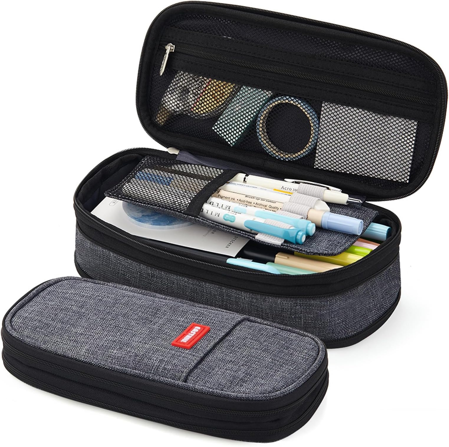 EASTHILL Big Capacity Pencil Pen Case Office College School Large Storage High Capacity Bag Pouch Holder Box Organizer (Deep Gray)