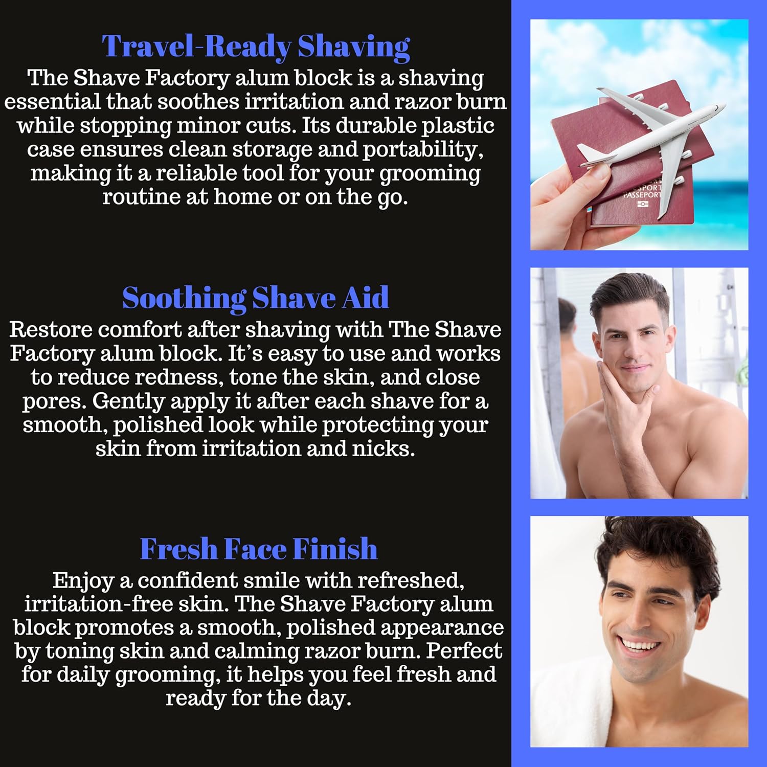 The Shave Factory Alum Block Aftershave Solution for Shaving Razor Burn Relief in Plastic Case 3.53 oz. 100gr.