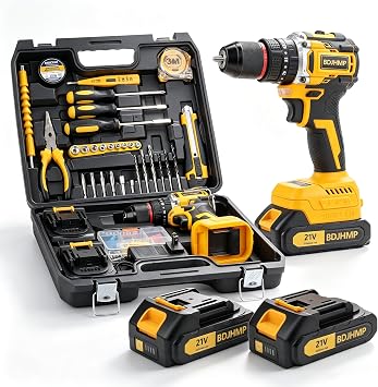 3/8" Brushless Compact Drill Tool Set | 85N.m 21V Cordless Drill Box with 2*2000mAh Battery, 782 In-lb Tool Set ,DIY Hand Tool Kits for Daily Home Repair