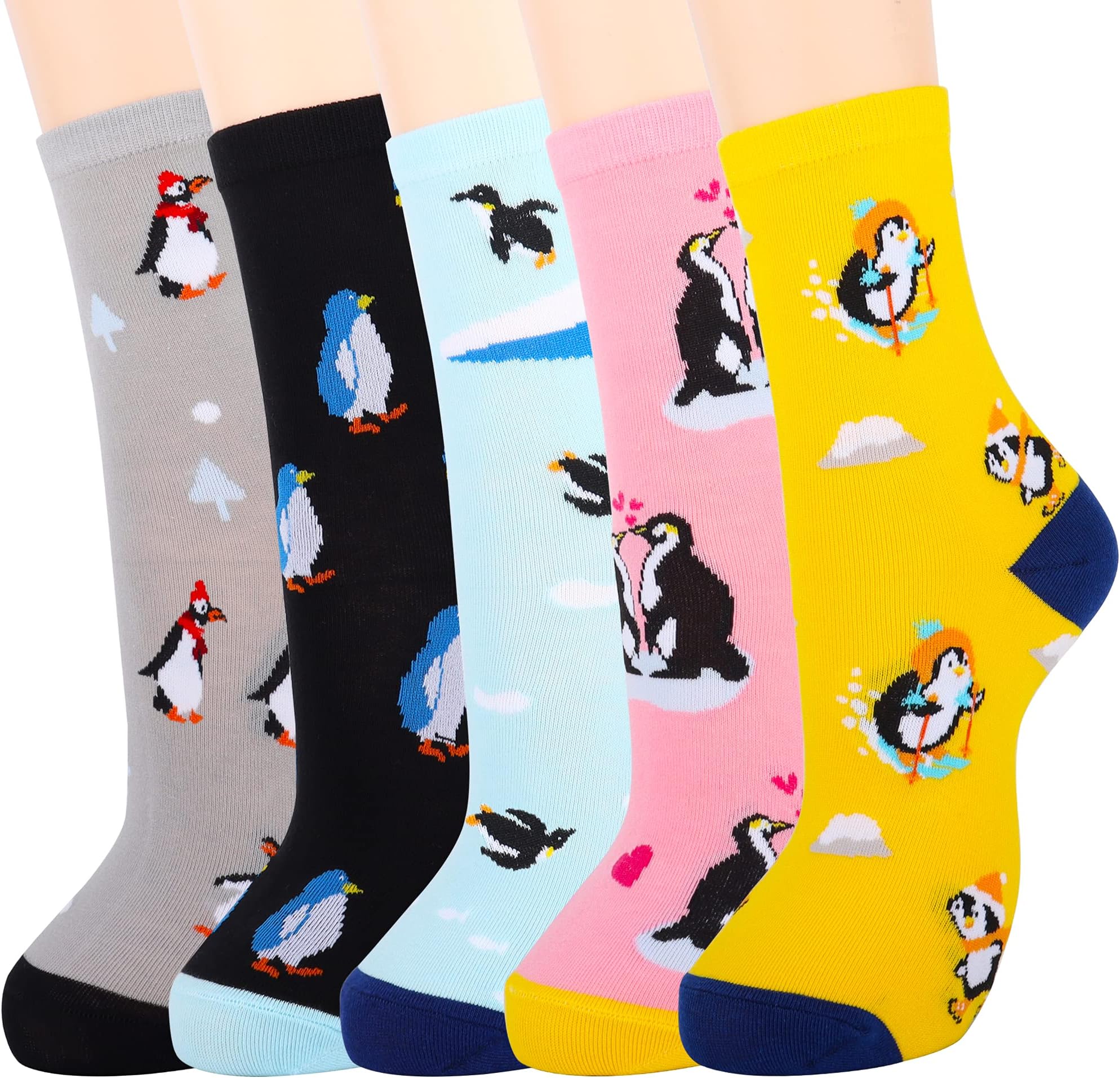 5 Pairs Cotton Socks for Women Size 4-9 Over-ankle Length Animal Themed Cute Patterns
