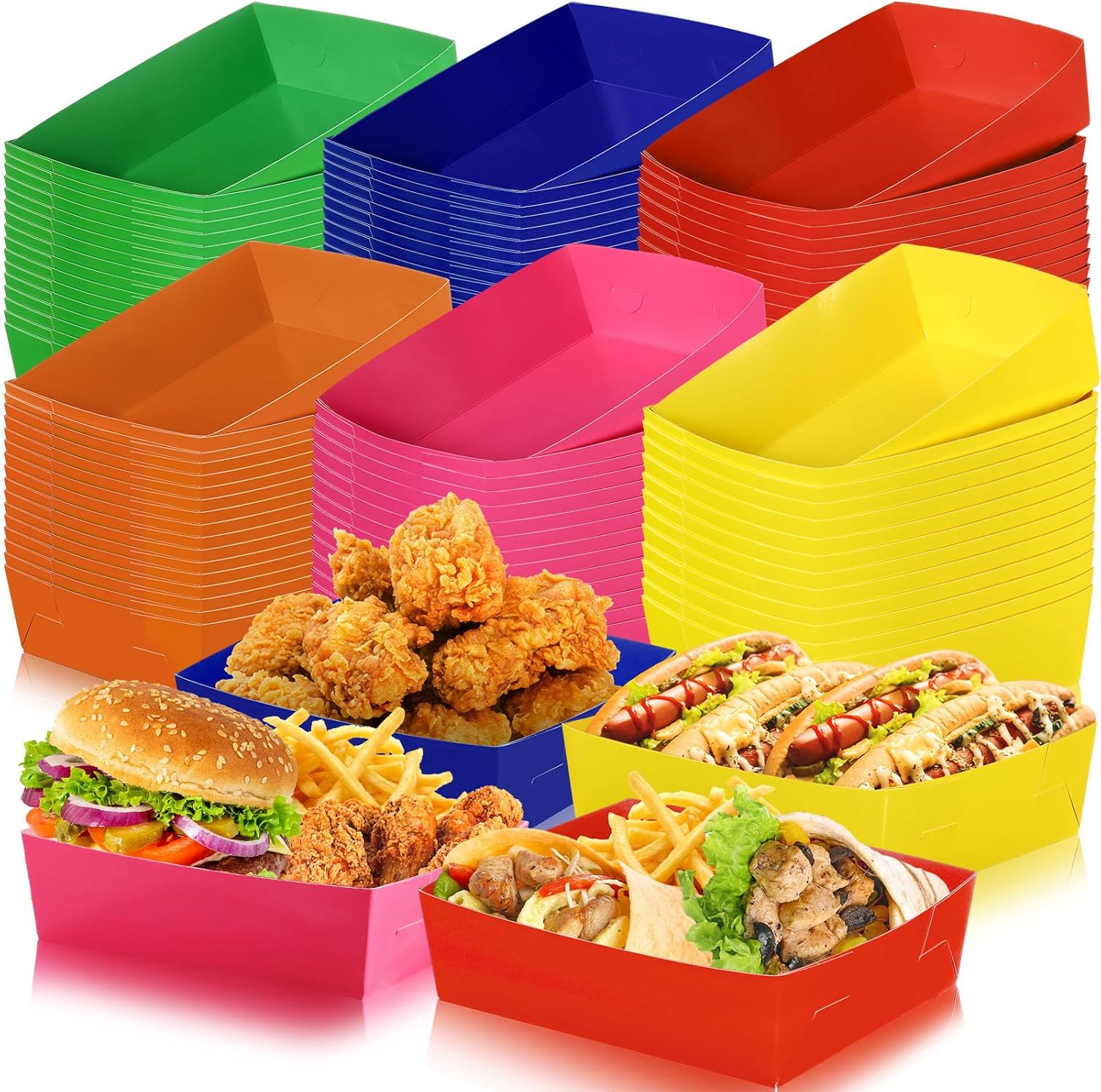 Zhehao 48 Pack Multicolor Paper Food Trays 5 lb Food Boats