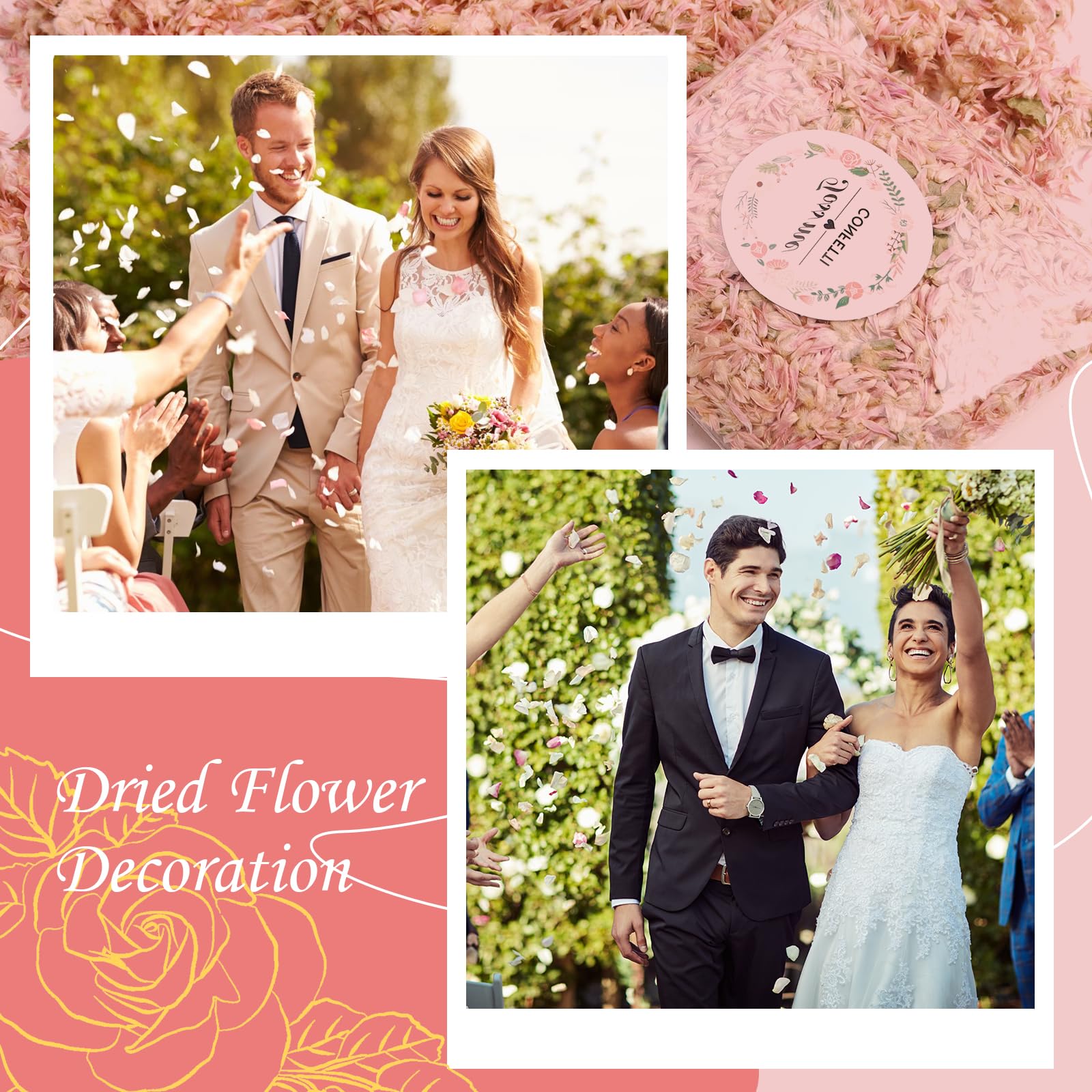 12 Confezioni di Coriandoli di petali Matrimonio Biodegradabili per Fiori Secchi per Feste Compleanni Decorazione della Nuziale (A)