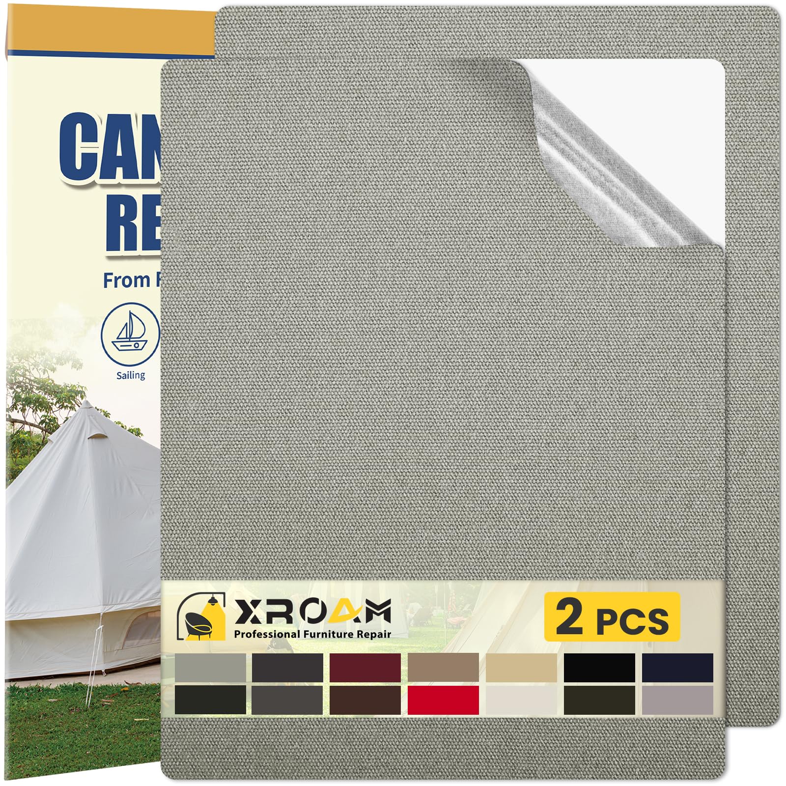 Light Grey Fabric Adhesive Patches 21 x 30 cm Fabric Adhesive for Canvas Repair, Fabric Adhesive Patch, Waterproof Fabric Adhesive Patch for Sofas, Curtains, Car Seats, Tend Sunshade