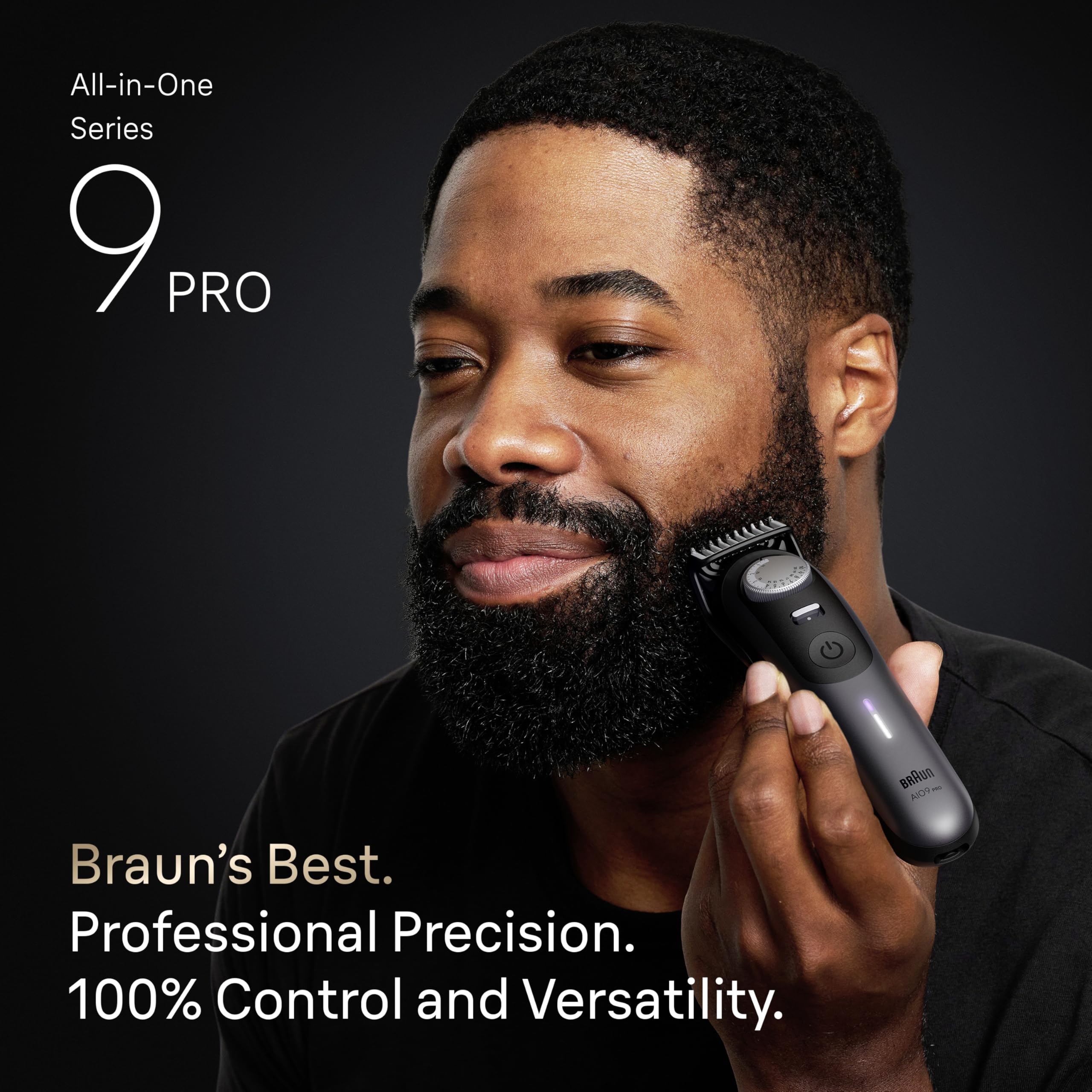 Braun Kit de rasage tout-en-un pour homme série 9 AIO 9555, barbe, visage, nez, oreille, tondeuse à cheveux, tondeuse pour le corps et manscaping