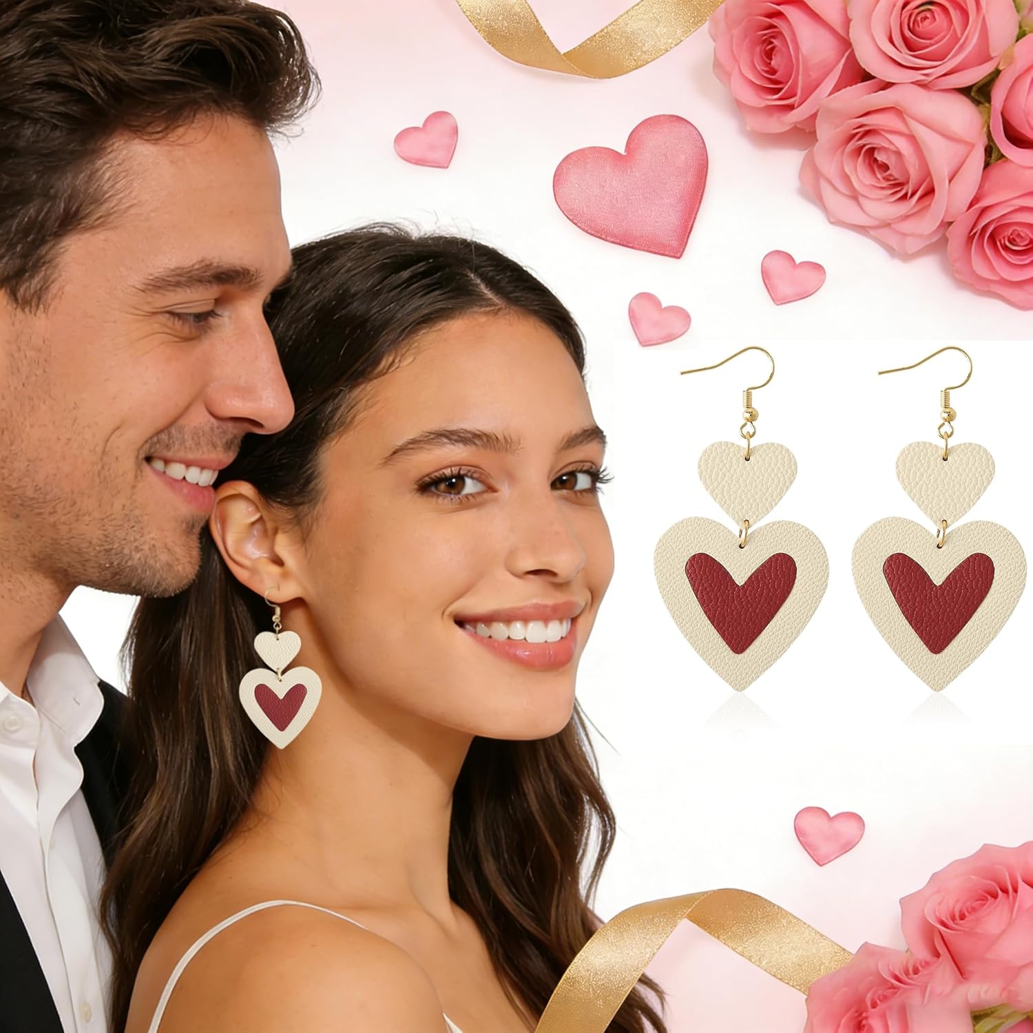 Heart Earrings Dangle for Women, Hypoallergenic Earrings Drop Trendy Gift for Her - Image 2