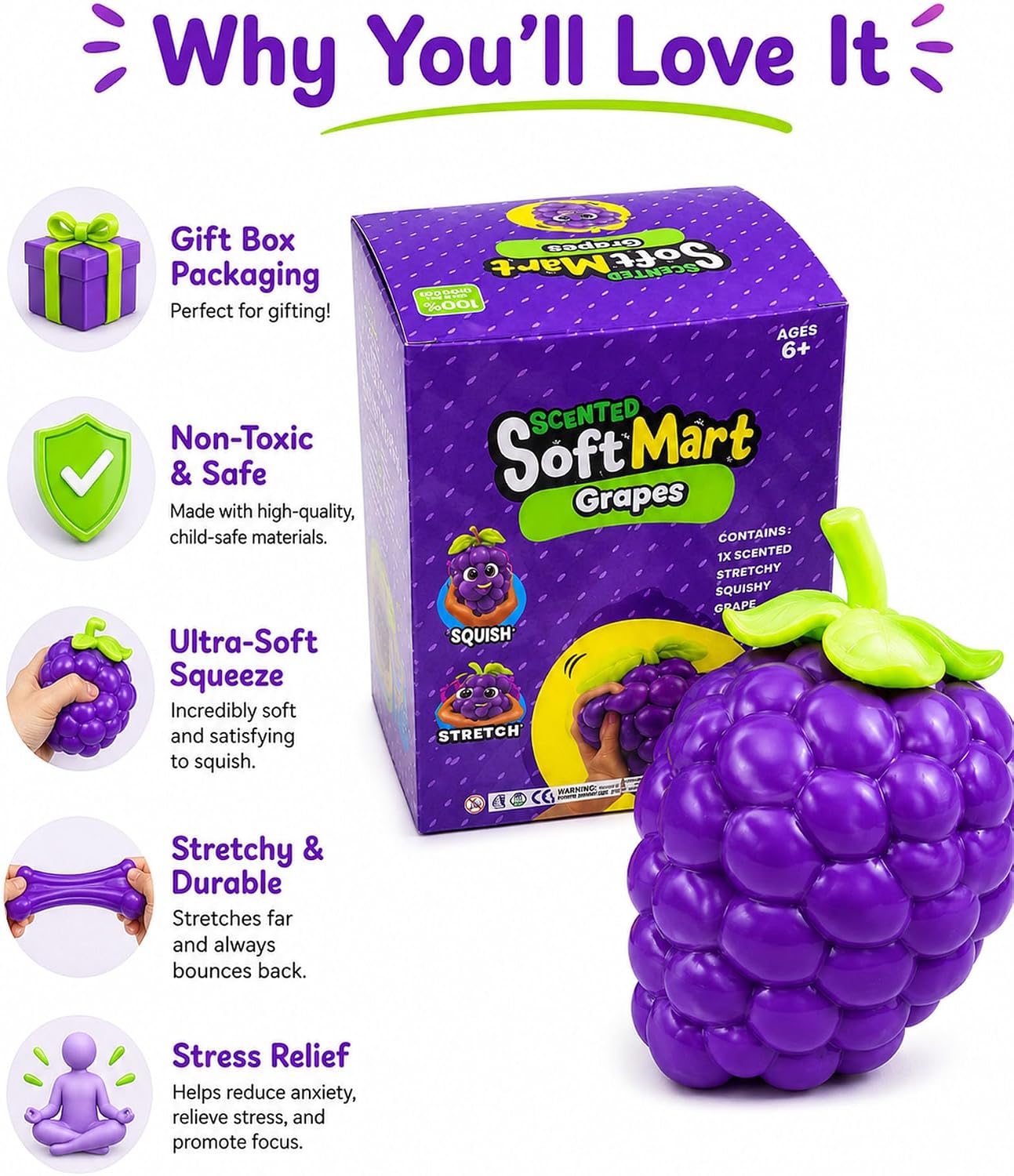 Giant Grape Squishy Toy,Slow Rebound Stress Toy Premium Gift Box Pack image 3