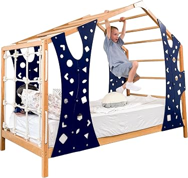 BUSYWOOD Montessori Bed for Toddlers - Kids Twin Bed - Wood Bed Frame - Kids Climbing Gym - Twin Bed Frames for Kids - Monkey Bed with Legs and Slats