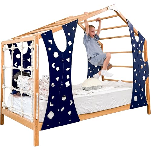BUSYWOOD Montessori Bed for Toddlers - Kids Twin Bed - Wood Bed Frame - Kids Climbing Gym - Twin Bed Frames for Kids - Monkey Bed with Legs and Slats