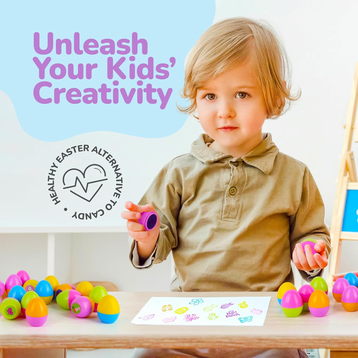 ArtCreativity Easter Egg Stampers - Set of 24 - Self Inking Mini Stamps for Kids Easter Eggs Hunt Game - DIY Easter Classroom Craft Toys with Vibrant Colors - Easter Basket Stuffers and Party Favors