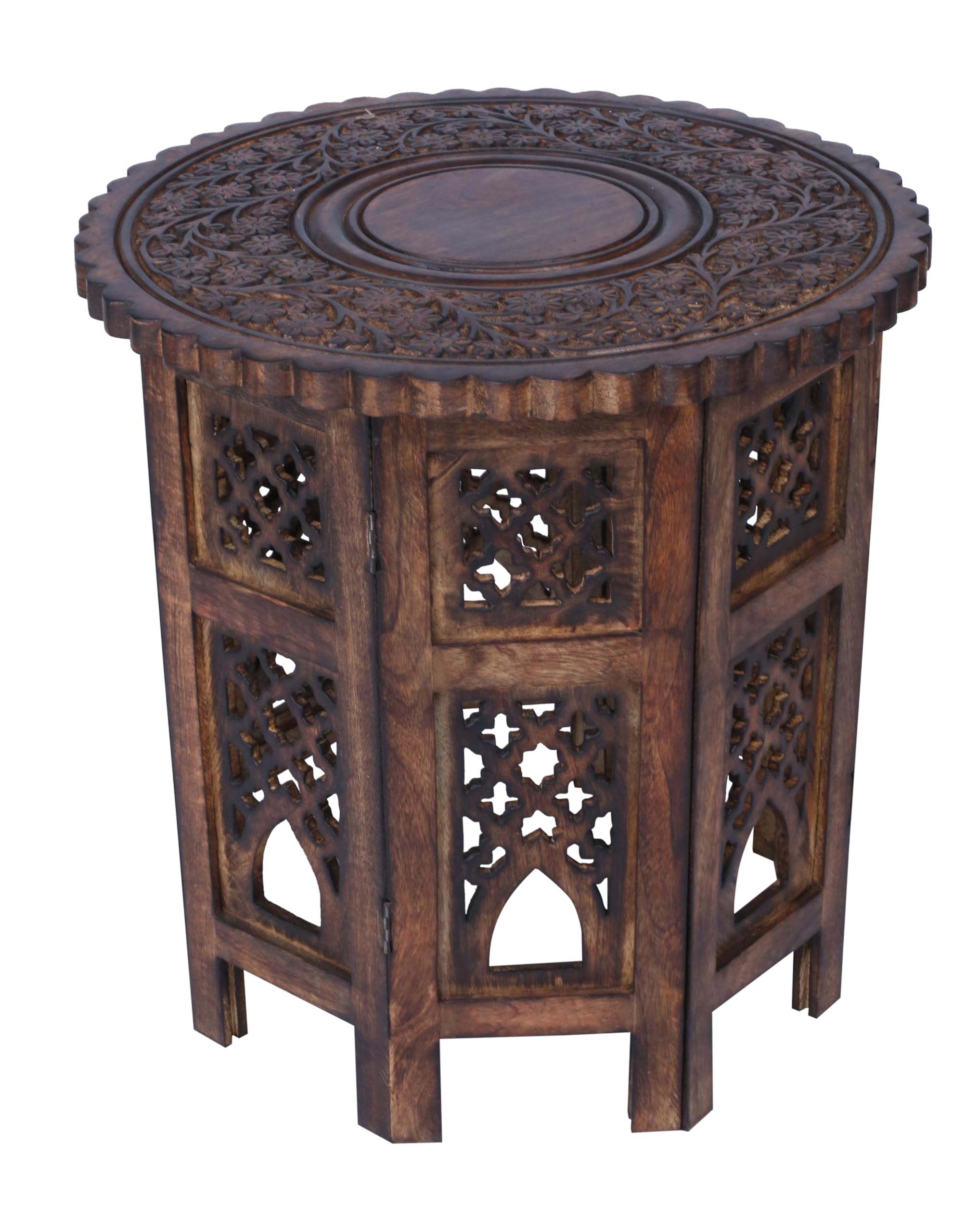 Side Table in Mango Wood-Handcrafted Solid Wood End Table, Carved Accent Table for Living Room, Bedroom, or Entryway Décor 18x18 Octagon Style Natural