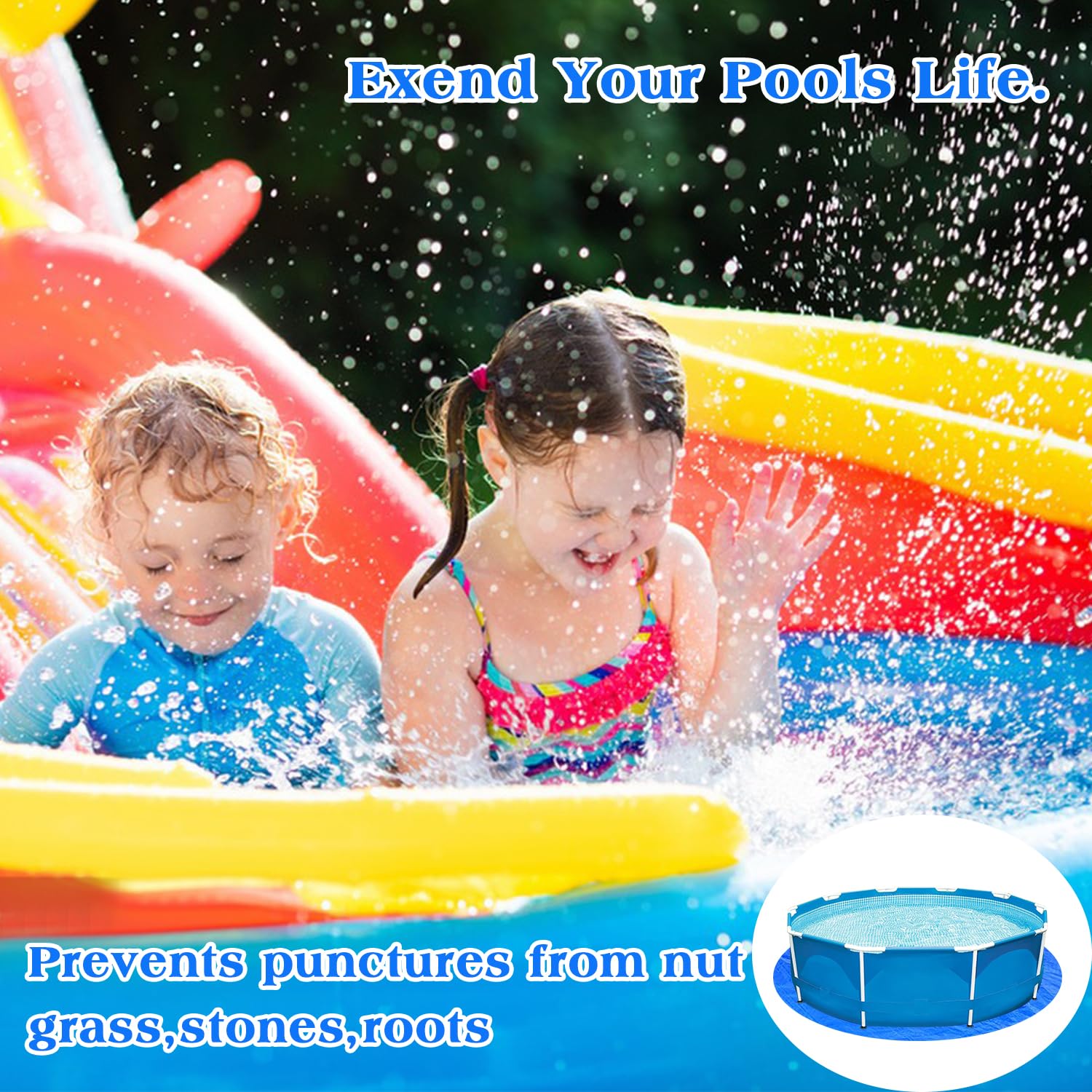 YumSur Bâche de sol de piscine, rectangulaire, 4,6 m, tapis de protection de sol pour extérieur, pliable, pour bateaux gonflables, pataugeoires