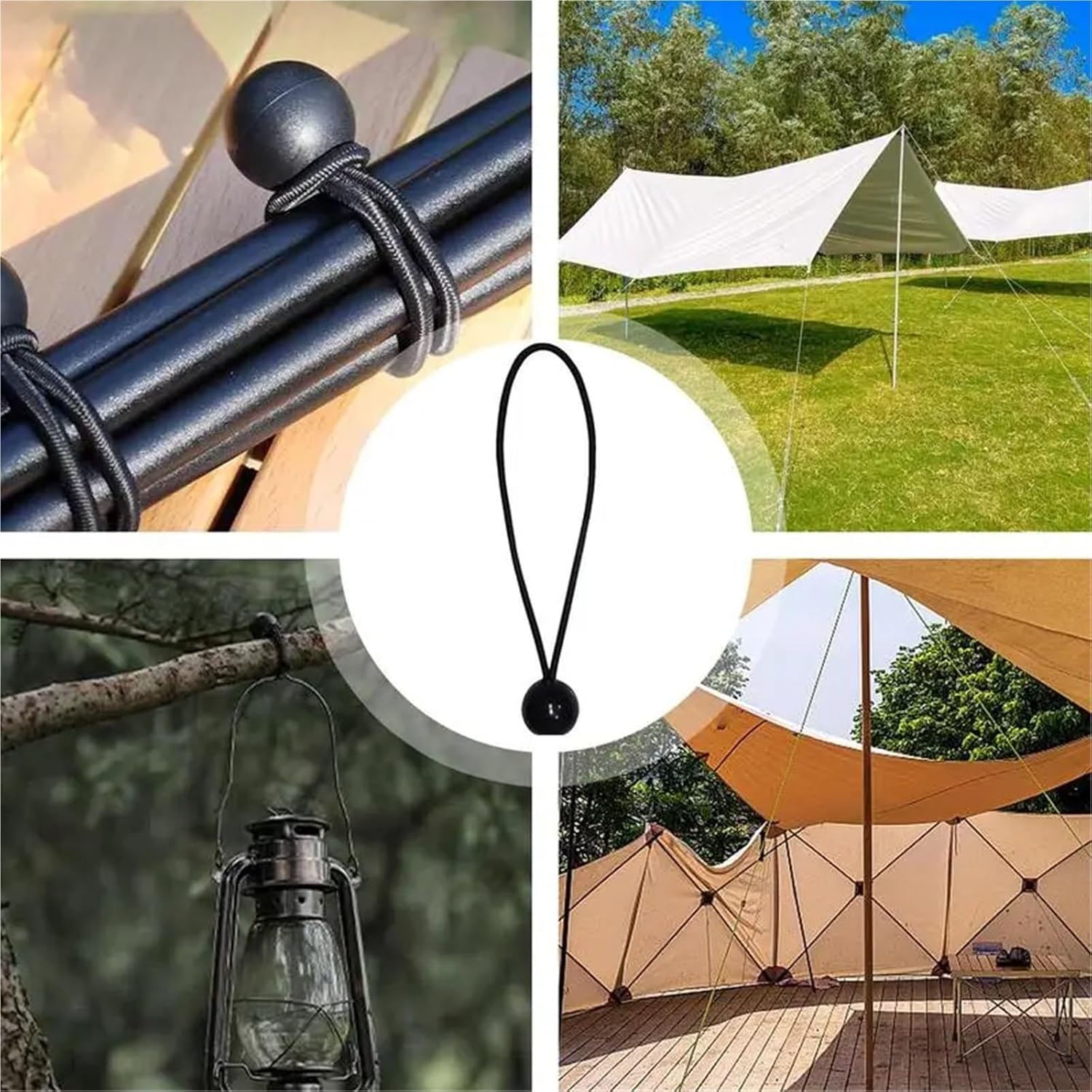 Bungee Cord 100pcs Ball Bungee Cords Elastic Tarp Bungees Tent Strap Heavy Duty Tarp & Canopy Bungee Cords with Ball for Outdoor Use(Black 20cm)