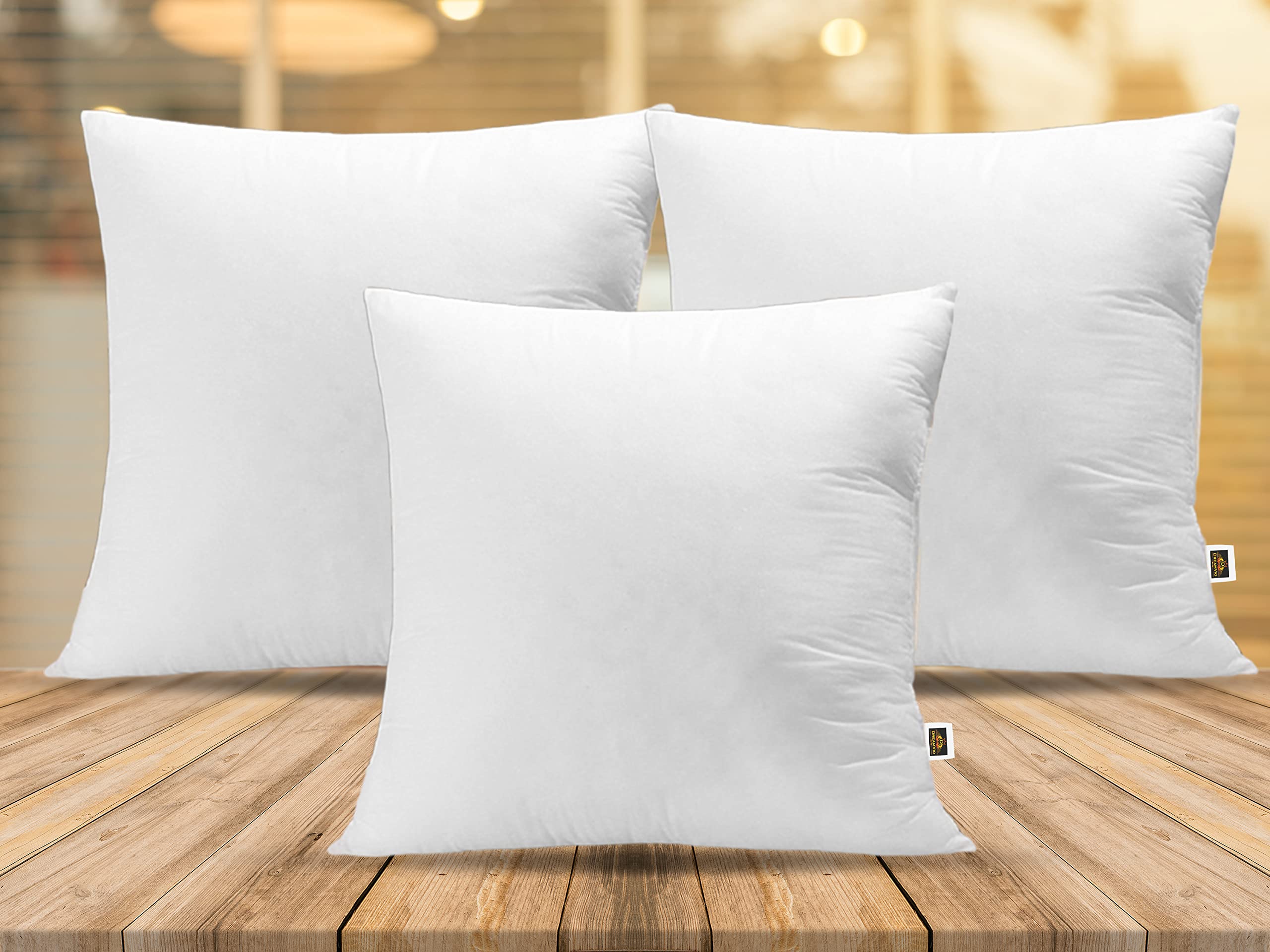 Non Woven Vaccum Packed Microfiber Square Cushion Pillow Inserts or Filler for Sofa & Bed - Pack of 3, 16" X 16" (White, DvNonwv_Sq316Flr0001)