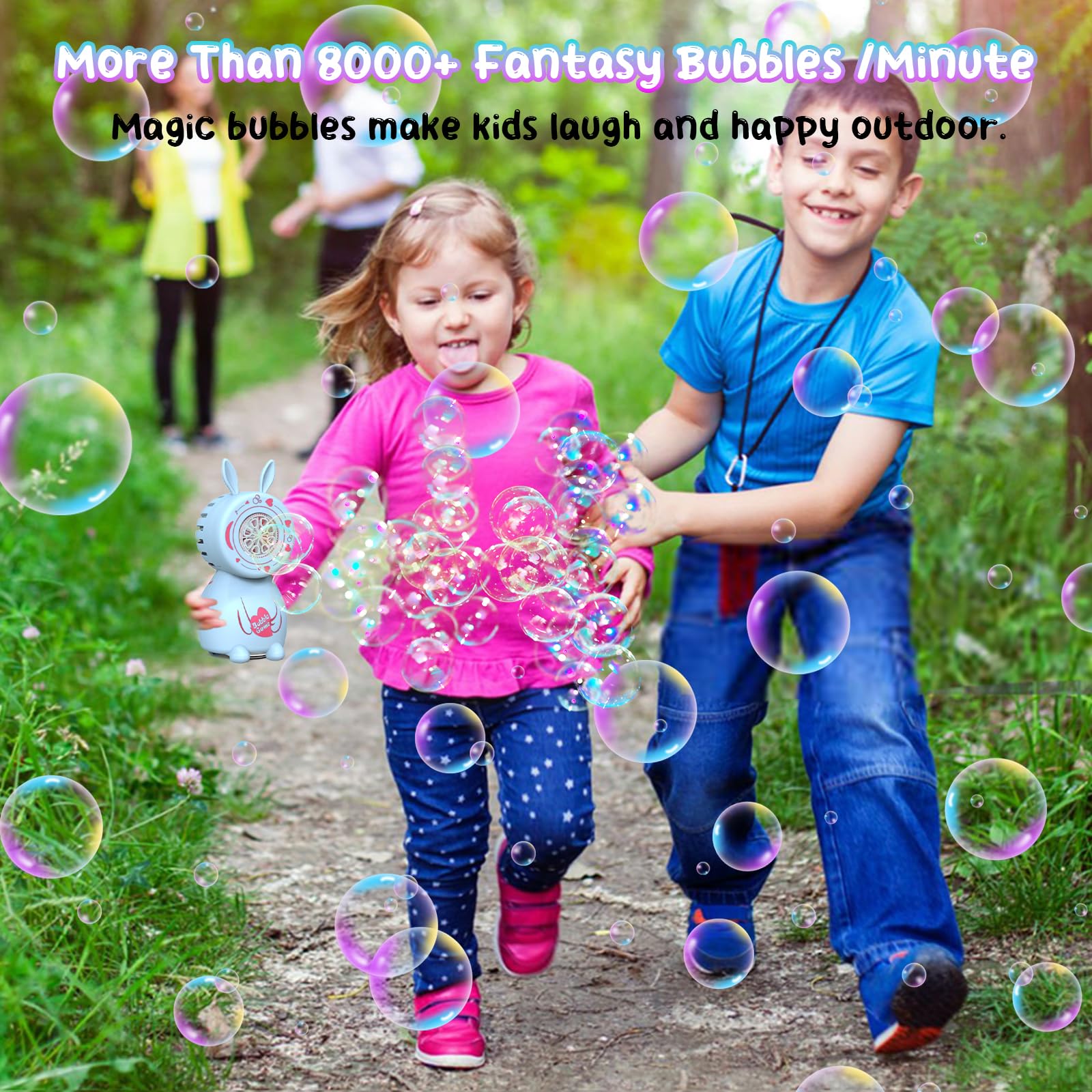 Easter Gift Bunny Bubble Machine, Children's Bubble Blowing Toy with Bubble Solution/8 Holes/8000+ Bubbles/Minute - Image 3