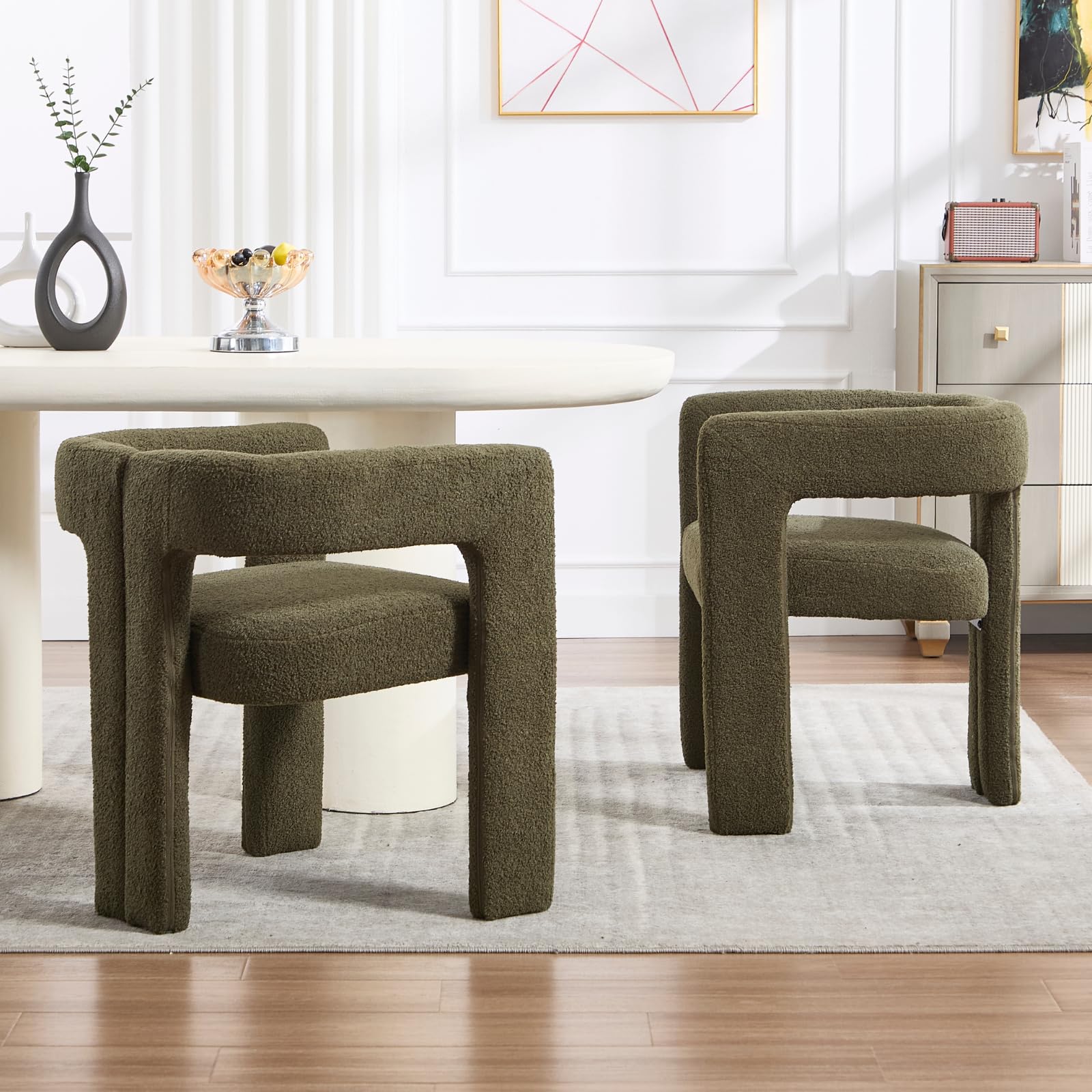 Ya-Home Modern Dining Chairs Set of 2, Upholstered Side Chairs Sherpa Fabric Guest Chairs with Barrel Backrest Armchair for Dining Room Living Room,