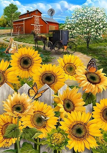 Briarwood Lane Bandera de jardín de verano con girasoles campestres, diseño floral de granero, 12.5 x 18 pulgadas