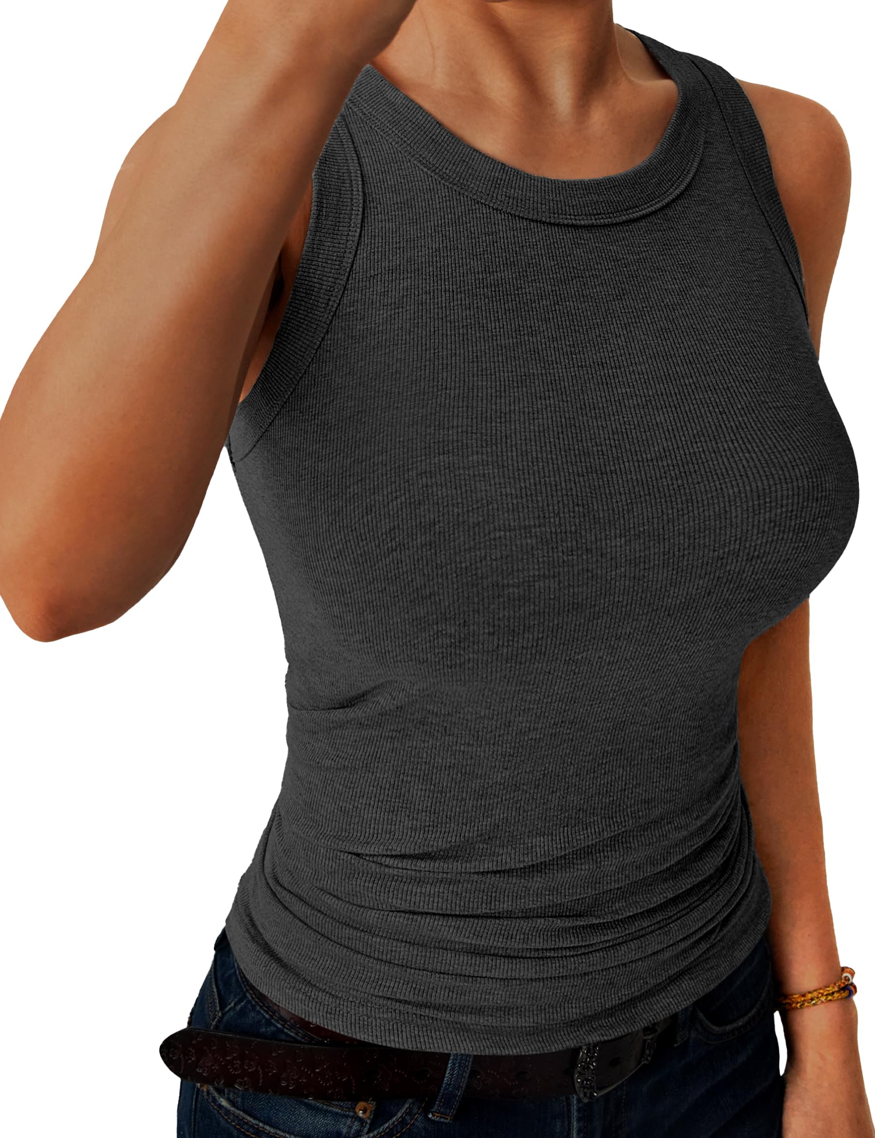 C.O.Z.Y Tank Tops for Women Ribbed Racerback Top Shirts High Neck Tank Casual Slim fit Basic Summer Tops