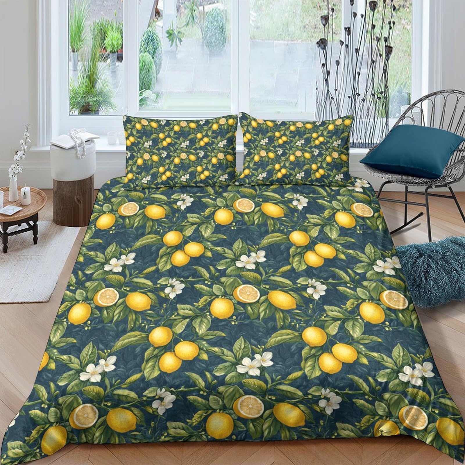 Ctjqhvkz Style-2 3D Printed Lemon Botanical Fitted Sheet Microfiber Soft Non-Slip Citrus Floral Bed Cover For Bedroom Guest Room Easy Care Single（135X200cm）