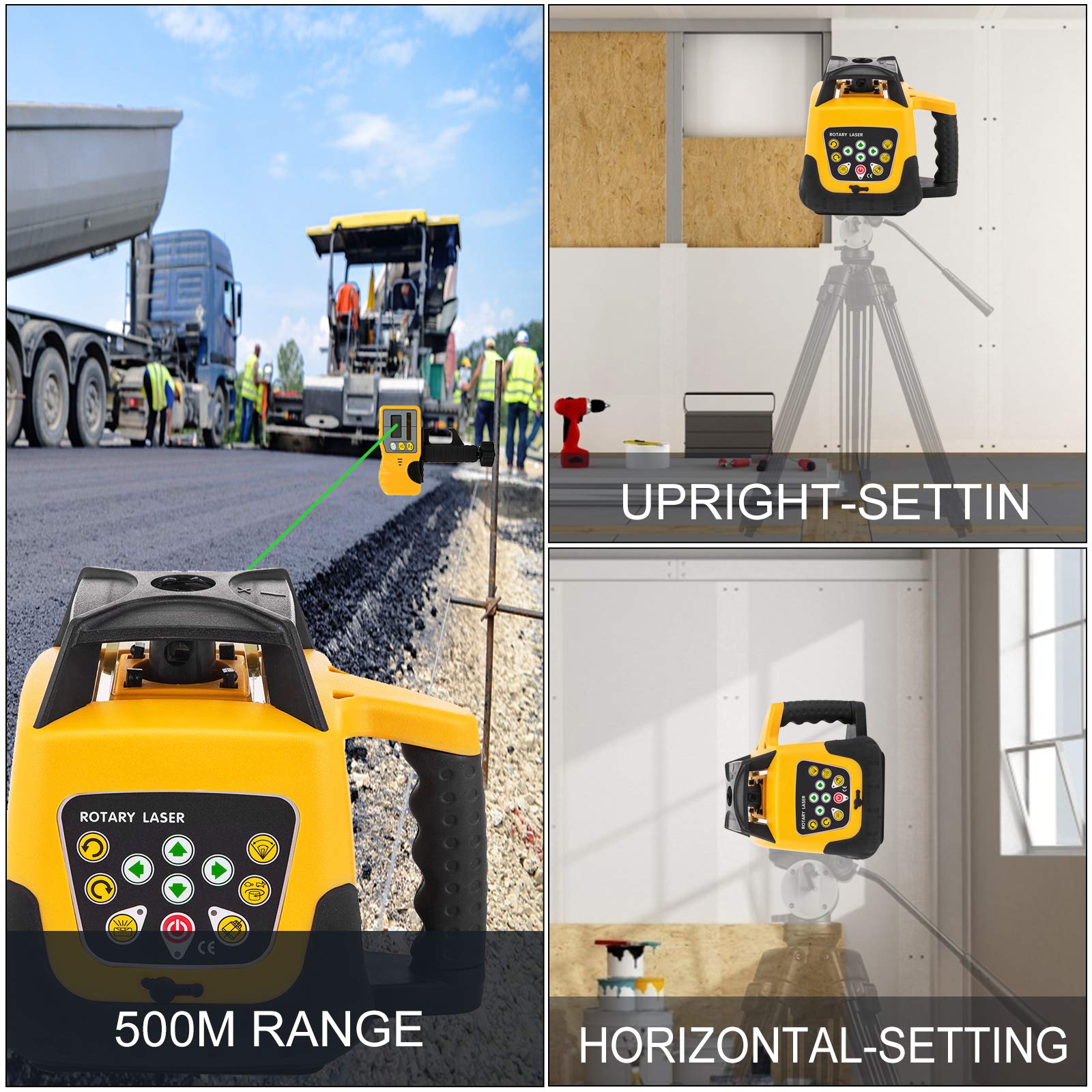 VEVOR Nivel láser auto-nivelación 360 grados verde, impermeable, trabajo continuo 25 horas para construcción, decoración y hogar