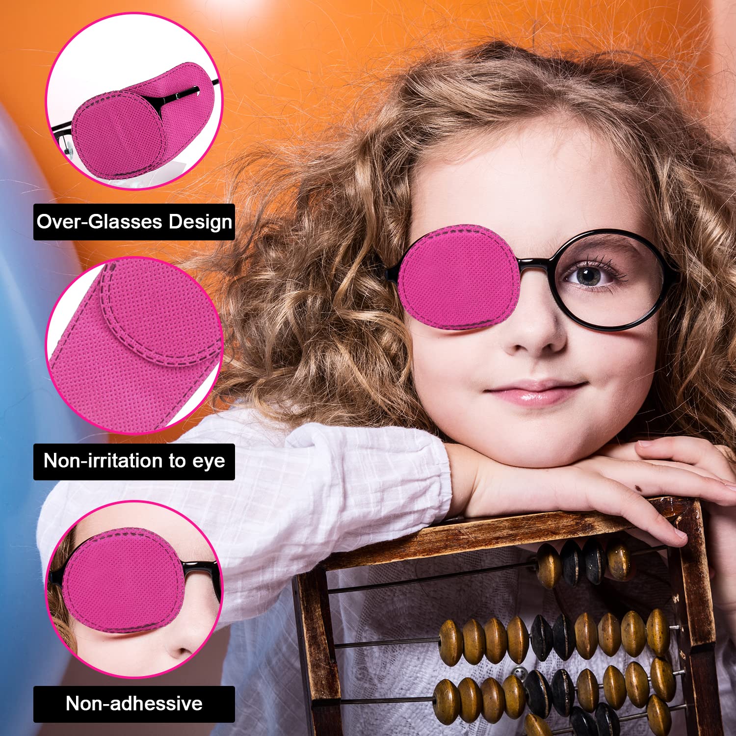 Bende per Occhiali Riutilizzabili non Tessute per Occhio pigro Ambliopia Strabismo Adulti Bambini 6 Pezzi Rosa