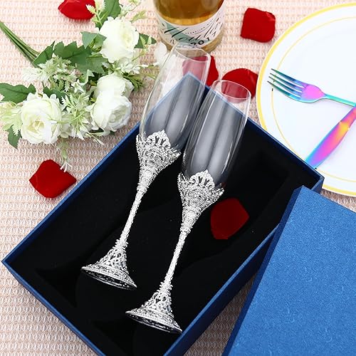 Miniatura 2 de Copas de champán de cristal personalizadas para novia y novio, juego de 2 regalos de boda (personalizado)