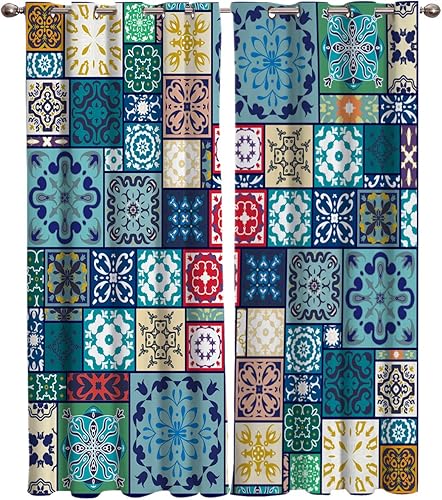 FortuneHouse Cortinas opacas con aislamiento térmico, estilo retro, con ojales de metal sólidos, elegantes cortinas para habitación, ventana, para