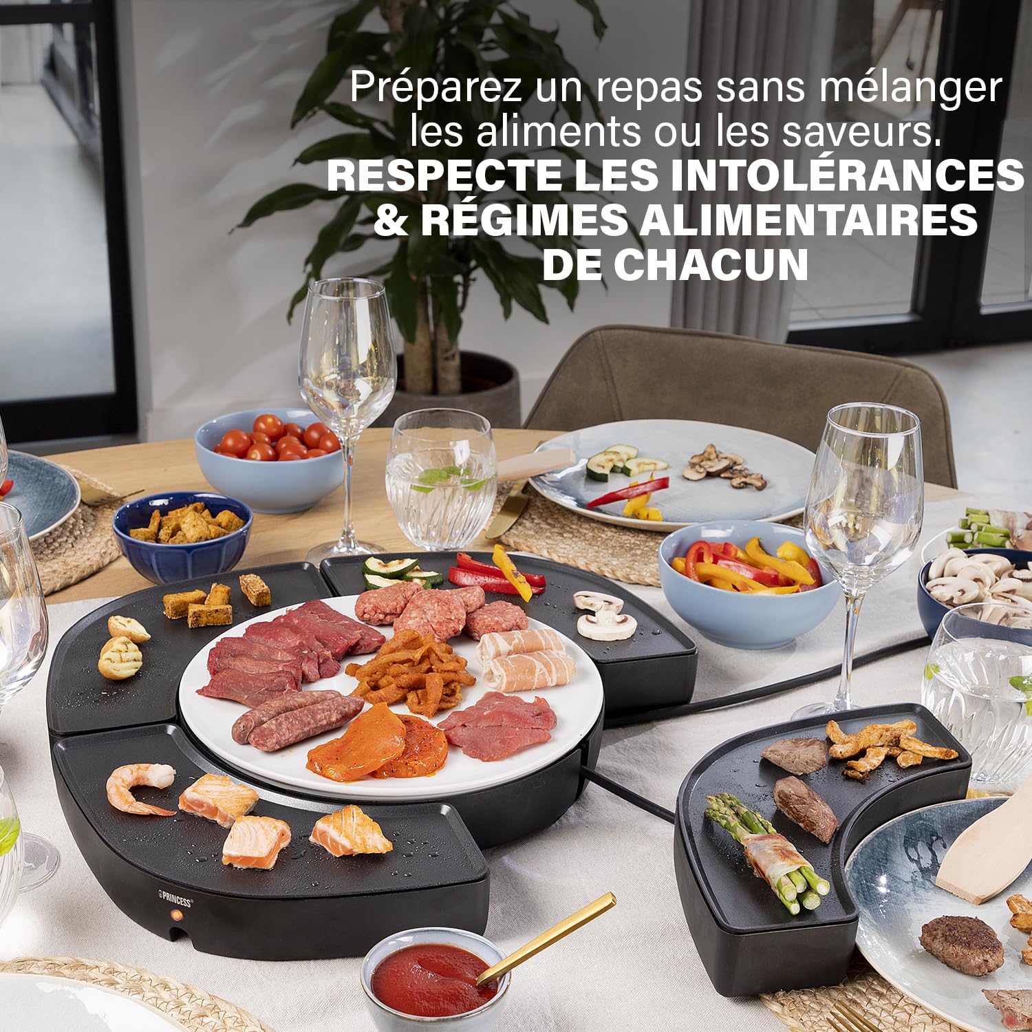 Ensemble de cuisson convivial Princess Dinner4All Circle - 4 plaques de cuisson individuelles - 2 utilisations - 4 x 250 W - Spatules incluses