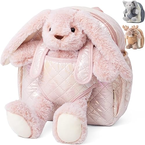 Moonkie Hug & Go™ Bunny - Mochila para niños pequeños, bolsa de felpa suave con juguete desmontable para niñas de 2 a 4 años, perfecta para