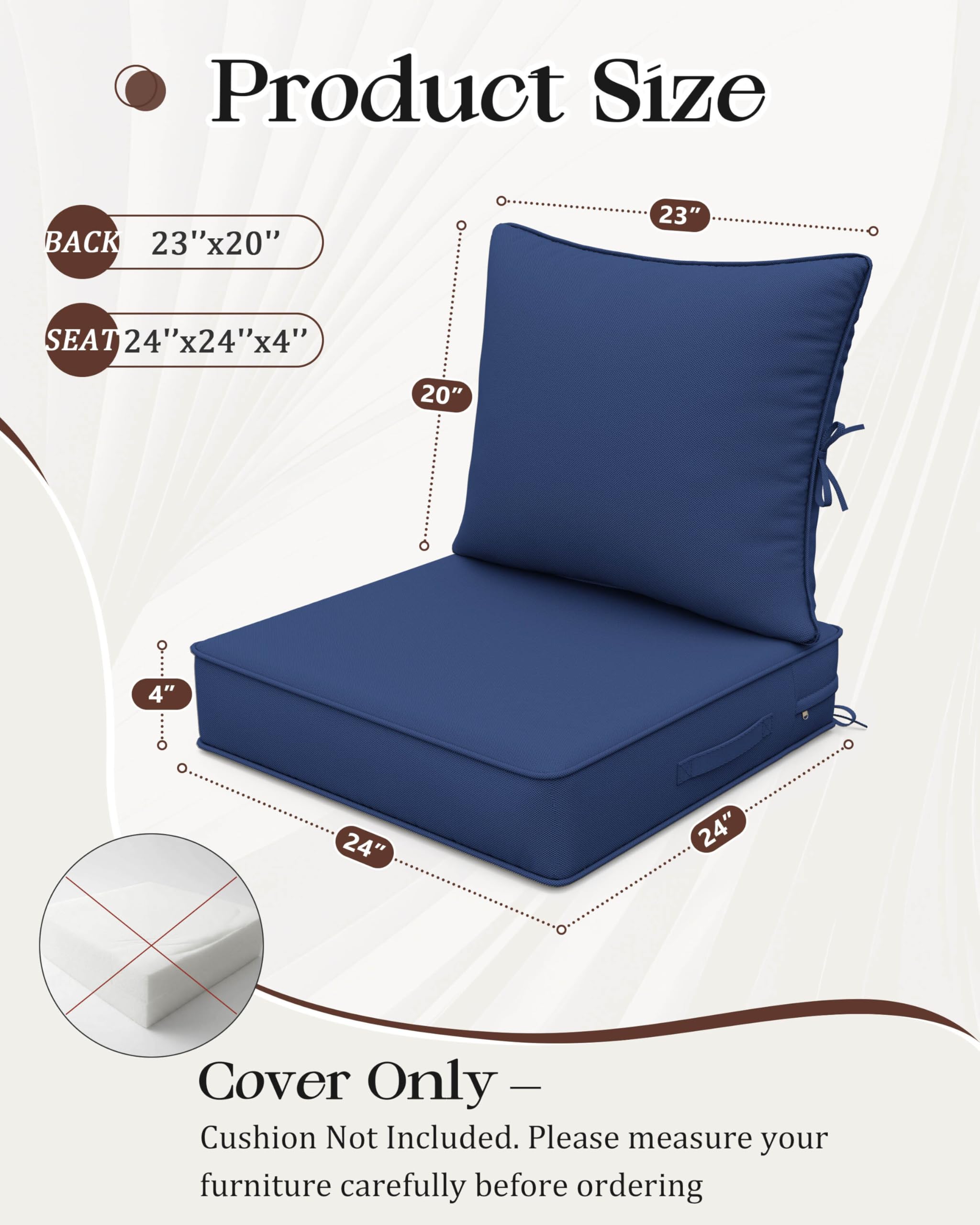 Condition photo showing New/Like New for 2 pcs outdoor patio cushions covers sets replacement waterproof with zipper - 24 × 24 × 4, 23 × 20, for wicker dining rocking sofa chairs, covers only
