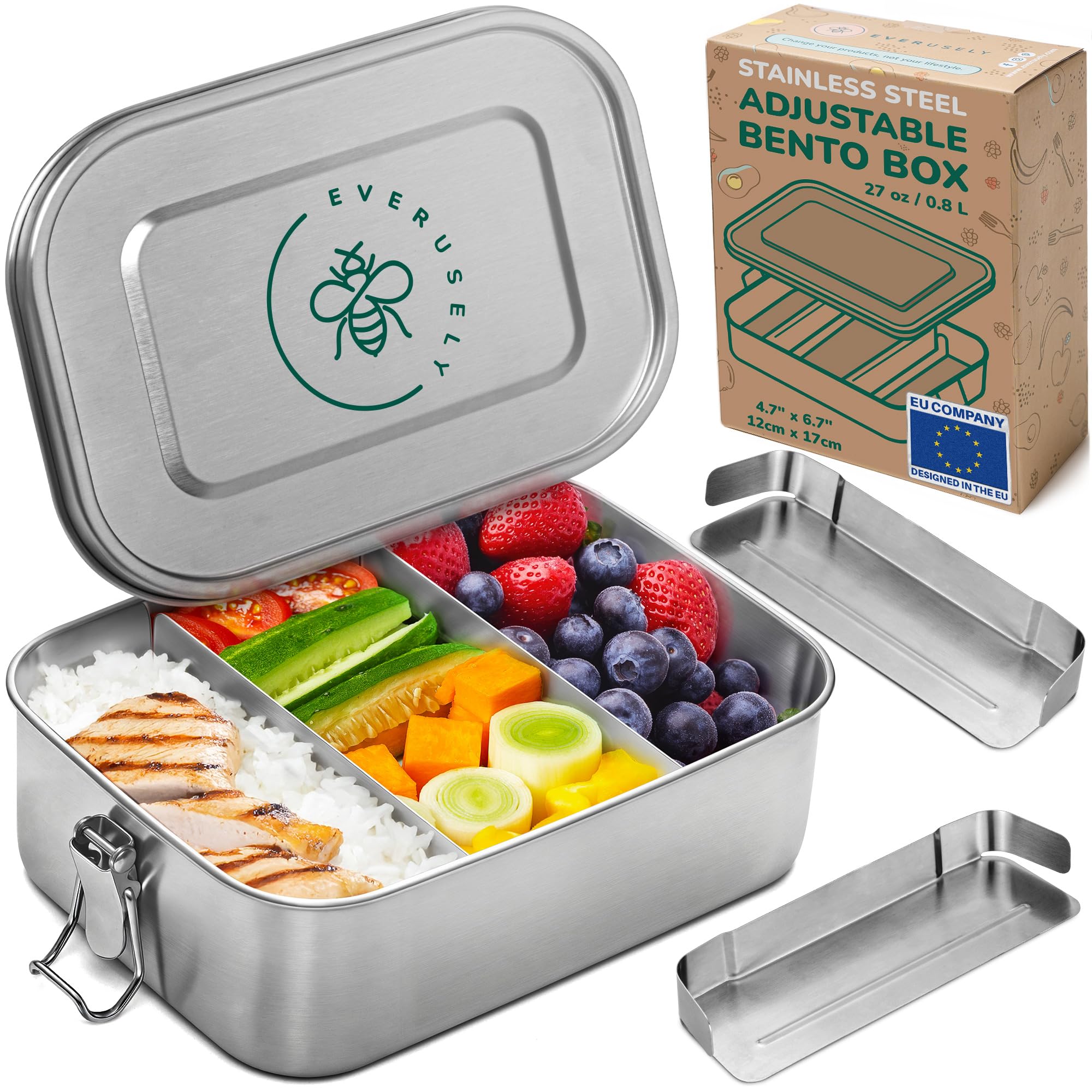 Everusely Stainless Steel Lunch Box with Adjustable Compartment