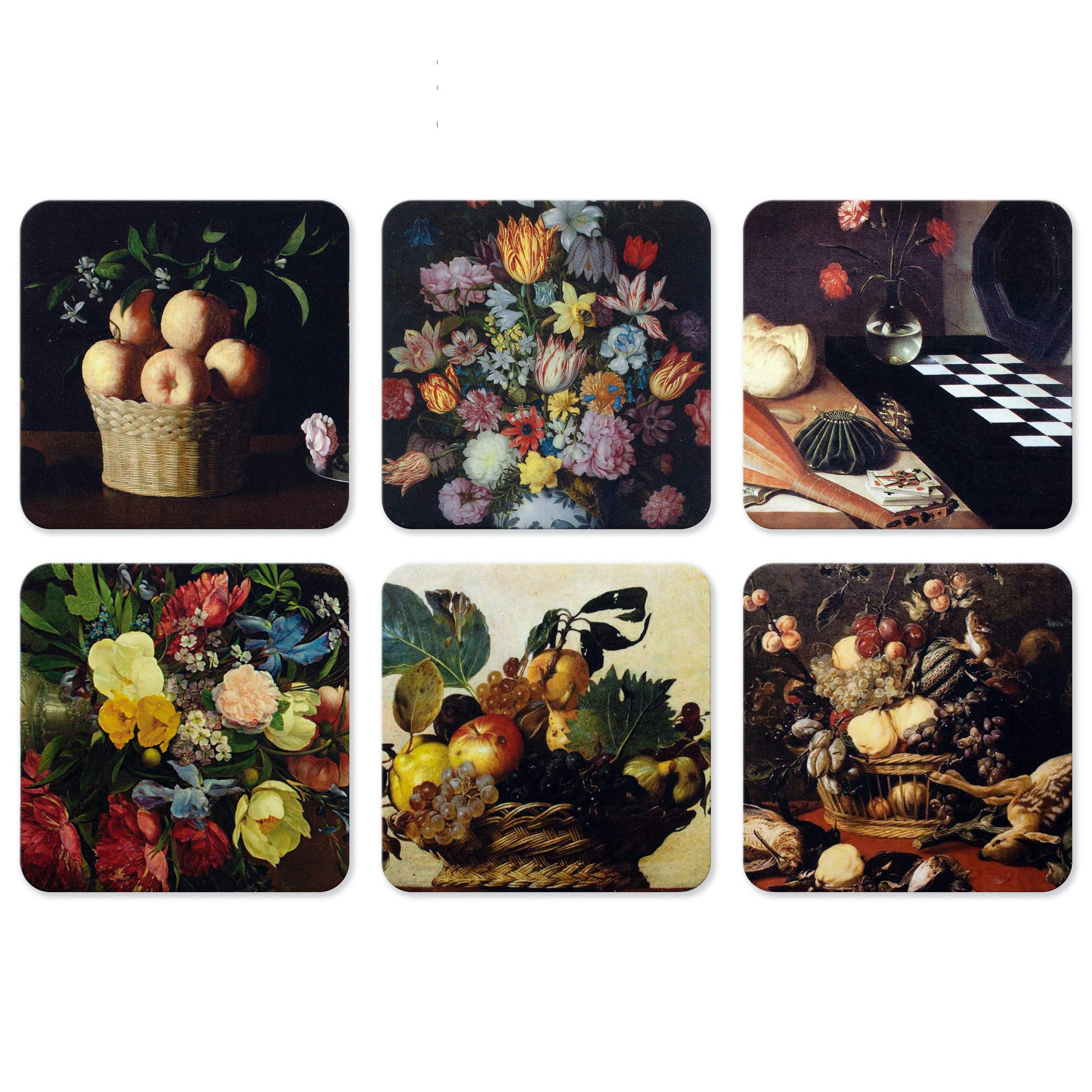 Coasters for Drinks, 6 Pcs Cork Back Coasters with Funny Prints, Art Series Bar/Table Coasters, Gifts for Hostess, Birthday/Christmas/Housewarming/Greeting Present for Drink Lovers (Still life - 2)