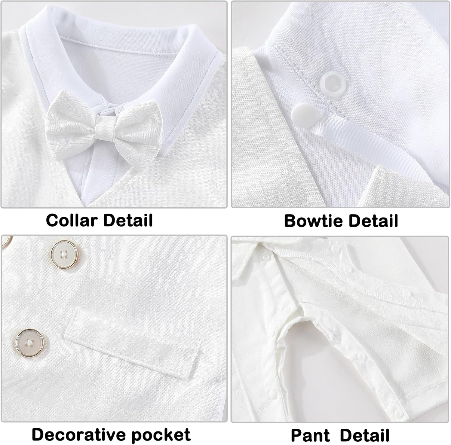 Baptism Outfits for Baby boys Christening Outfit Long Sleeve Shirt Romper Bowtie Newborn Clothes Formal Suit White-a 12-18 Months image 5 of 9 B0FJ771NGH