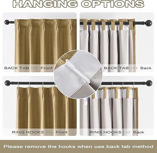 Miniatura 7 de DUALIFE Cortinas opacas de lino plisado color tostado 40x138
