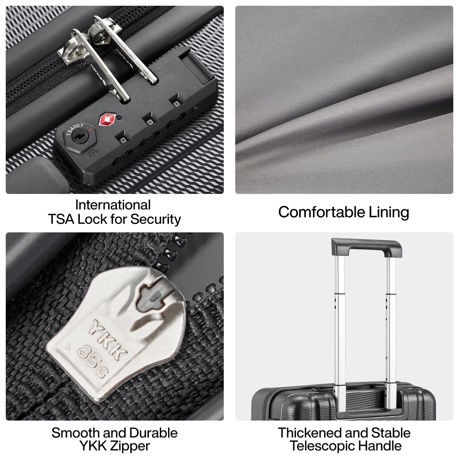 Hanke, Trolley per bagaglio a mano e da stiva con ruote e chiusura TSA, leggeri, in policarbonato rigido, da 35,56 cm, 40,64 cm, 50,8 cm, 61 cm e 73,66 cm, Nero corvino, 2-Piece Set（20/29）