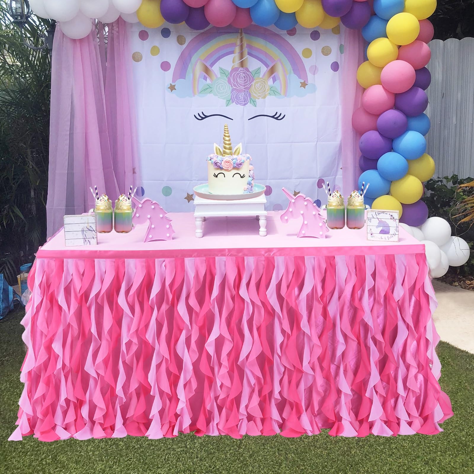 Tiulowa spódnica stołowa z falbanką, 152 cm na prostokątne lub okrągłe stoły, idealna na przyjęcia urodzinowe i baby shower, dekoracyjna dekoracja imprezowa (fioletowa, 232 cm)
