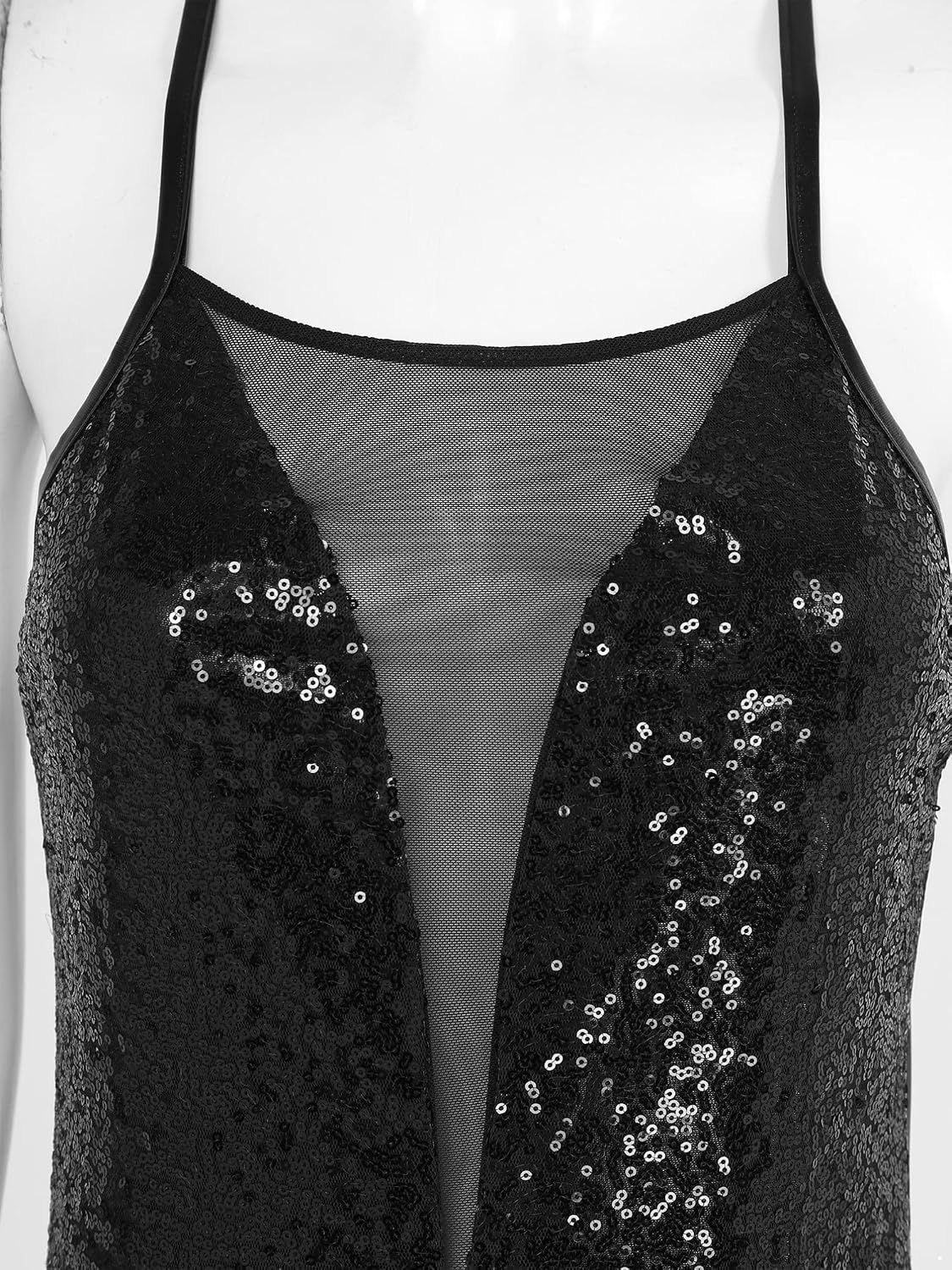 iiniim Women's Shiny Sequins Tassel Latin Jazz Dance Leotard Bodysuit Crisscross Back Lyrical Dance Costume