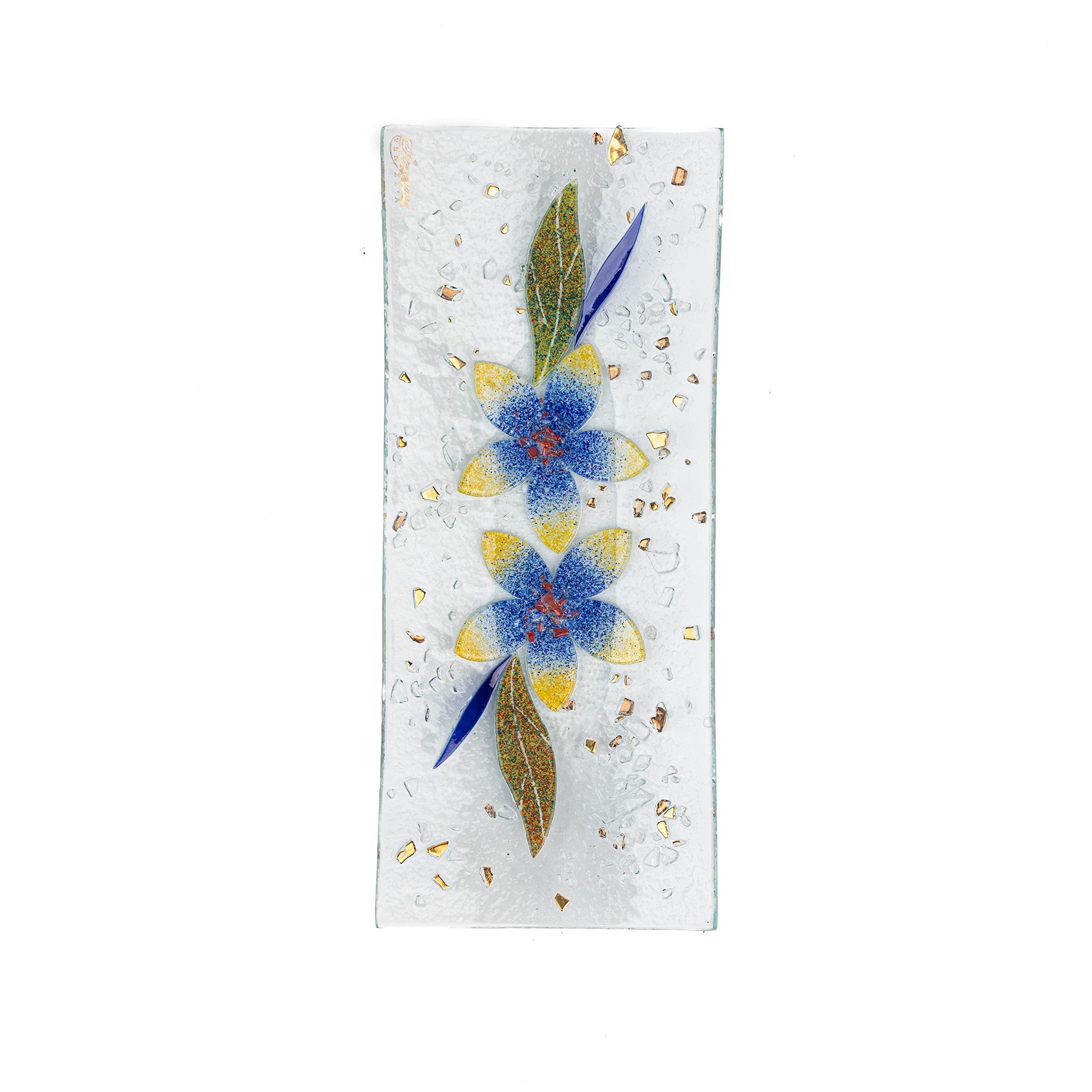 SOSPIRI VENEZIA Videpoche Plat Ornement Décor Floral Verre Murano Centre de Table Ameublement Intérieur Idée Cadeau Fabriqué à la main Made in Italy (Lys Bleu cm30x13 Rectangulaire)